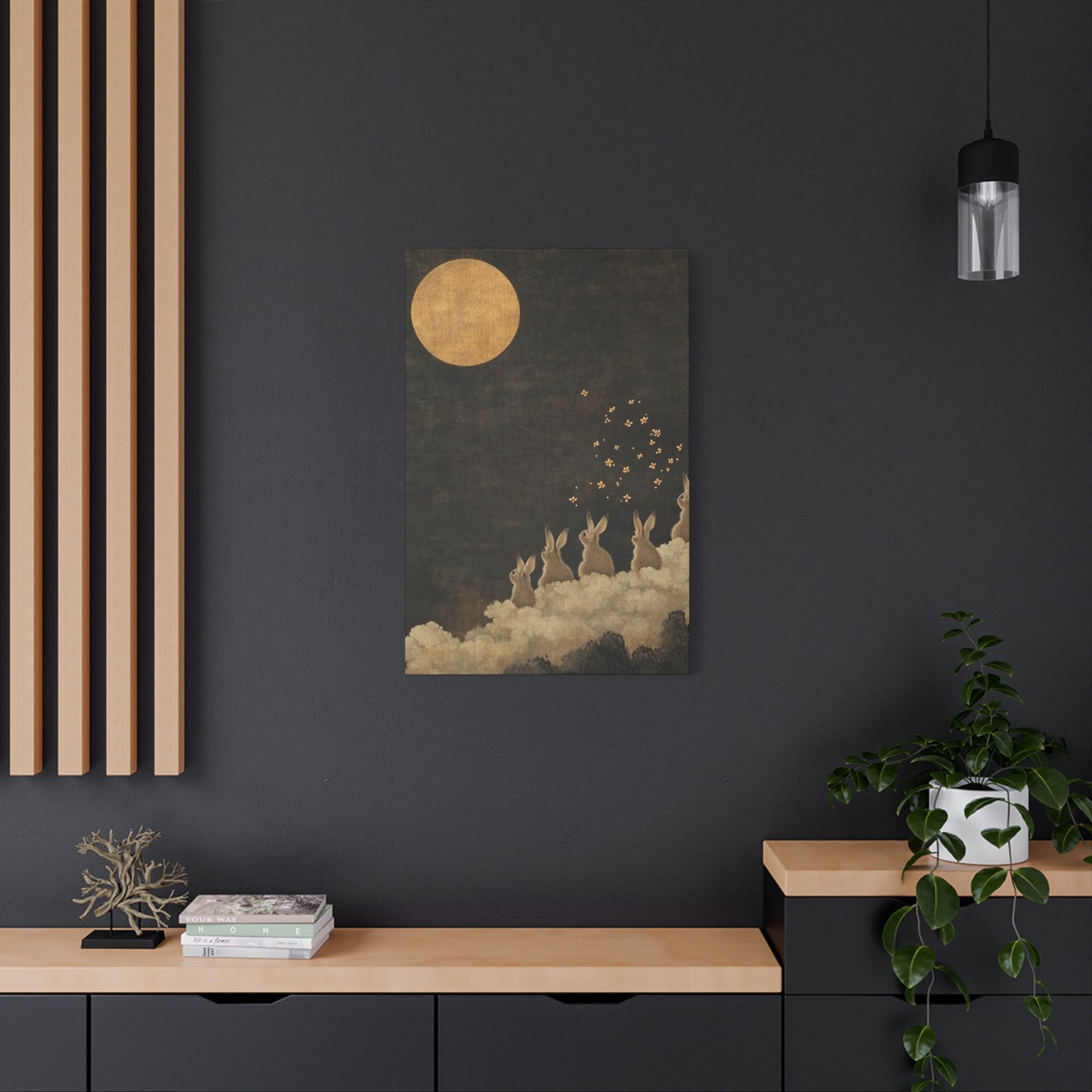 Moon & Rabbits Painting Wall Art & Canvas Prints