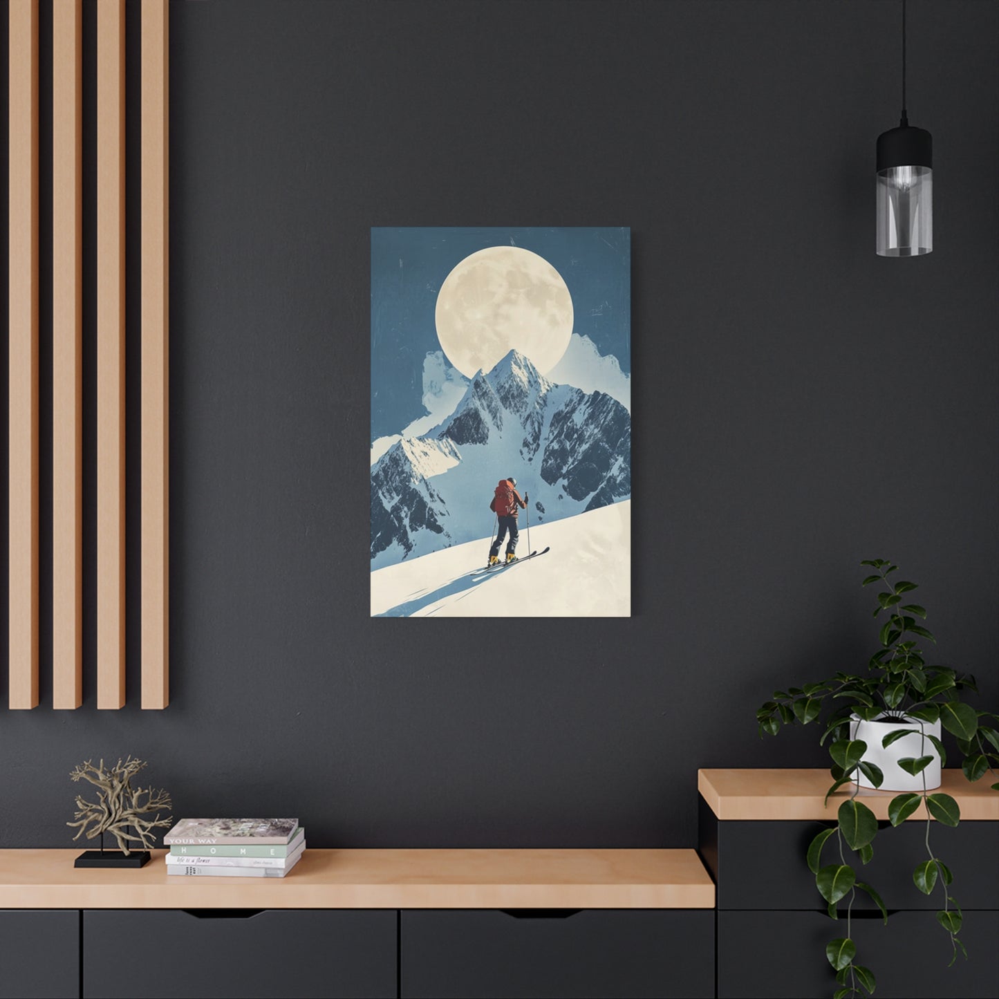Skiing At Night With Moon Wall Art & Canvas Prints