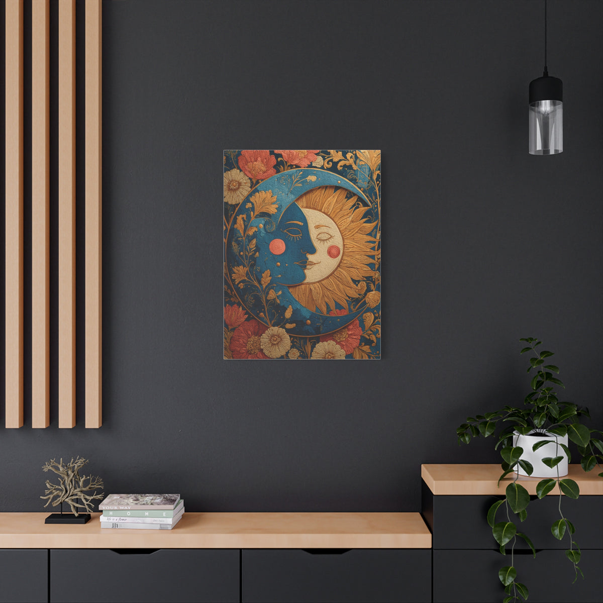 Celestial Sun and Moon Folk Wall Art & Canvas Print