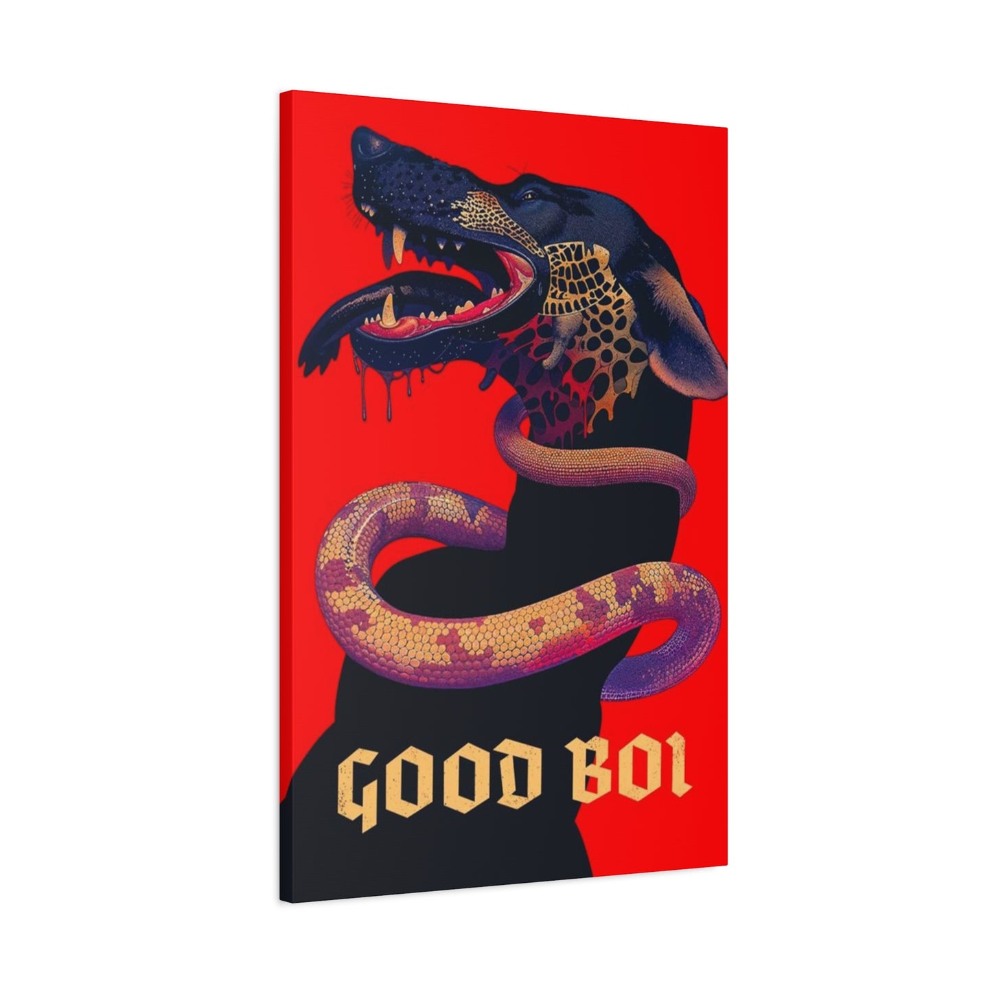Snake On Dog Neck Wall Art & Canvas Prints