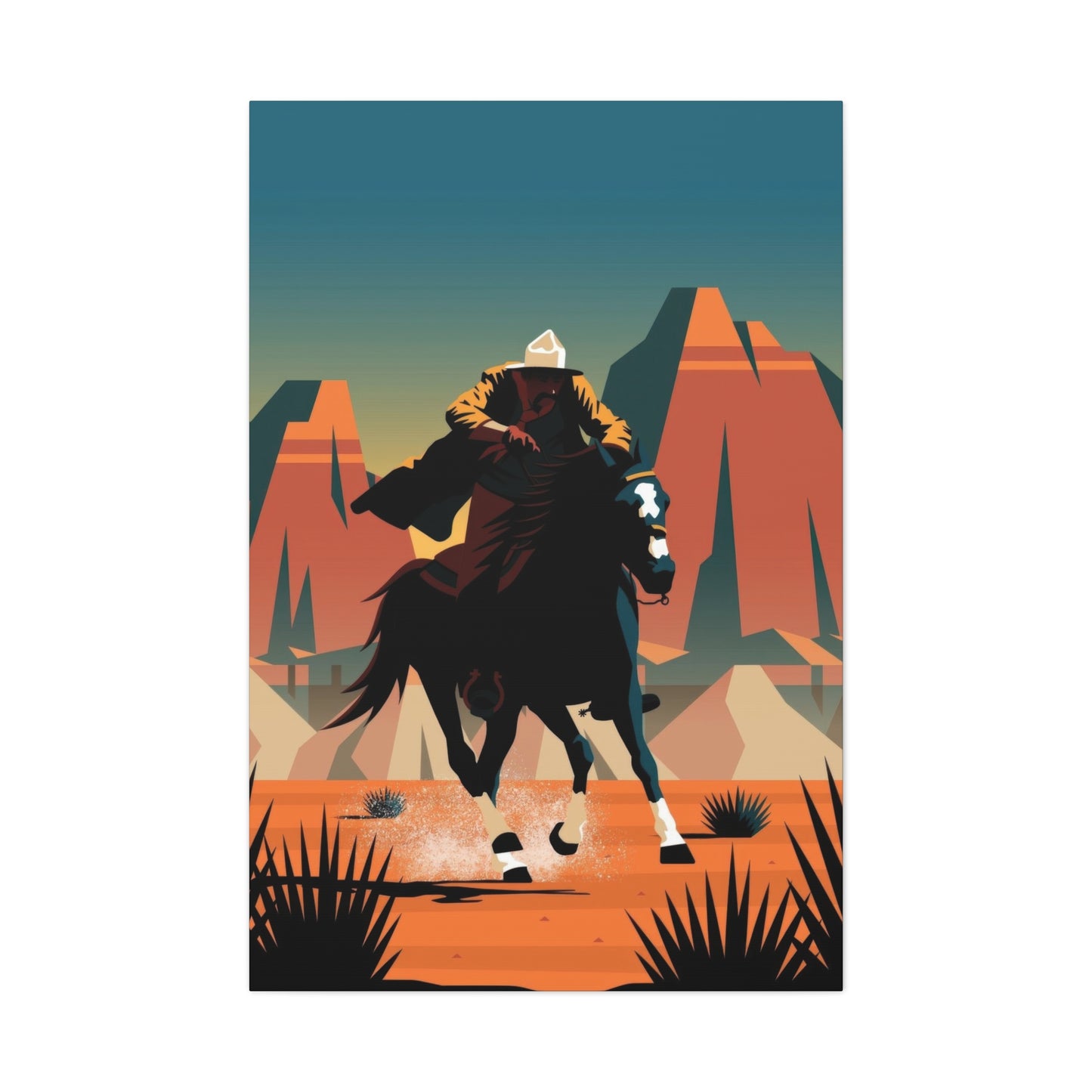 Cowboy On Galloping Horse Wall Art & Canvas Prints