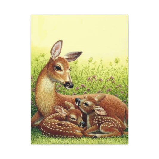 Deer With Its Babies Lying Wall Art & Canvas Prints