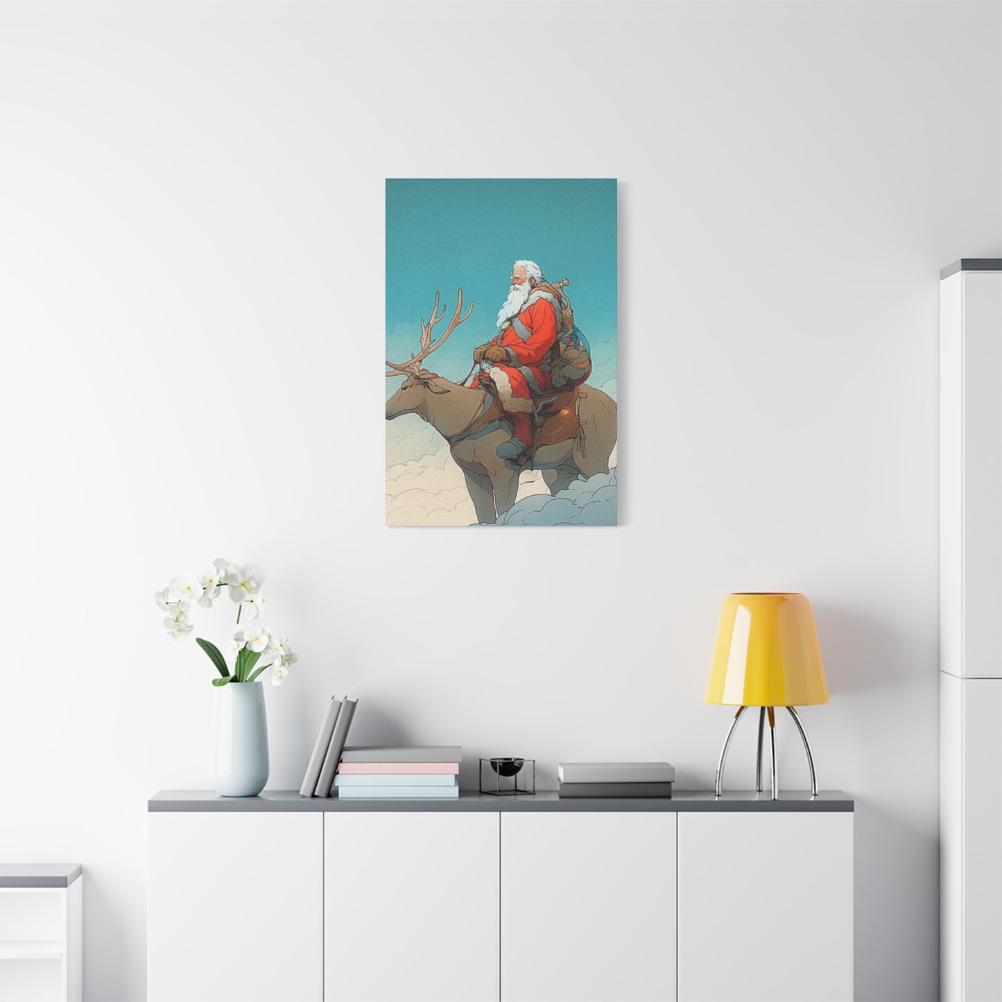 Santa Claus On A Reindeer Wall Art & Canvas Prints