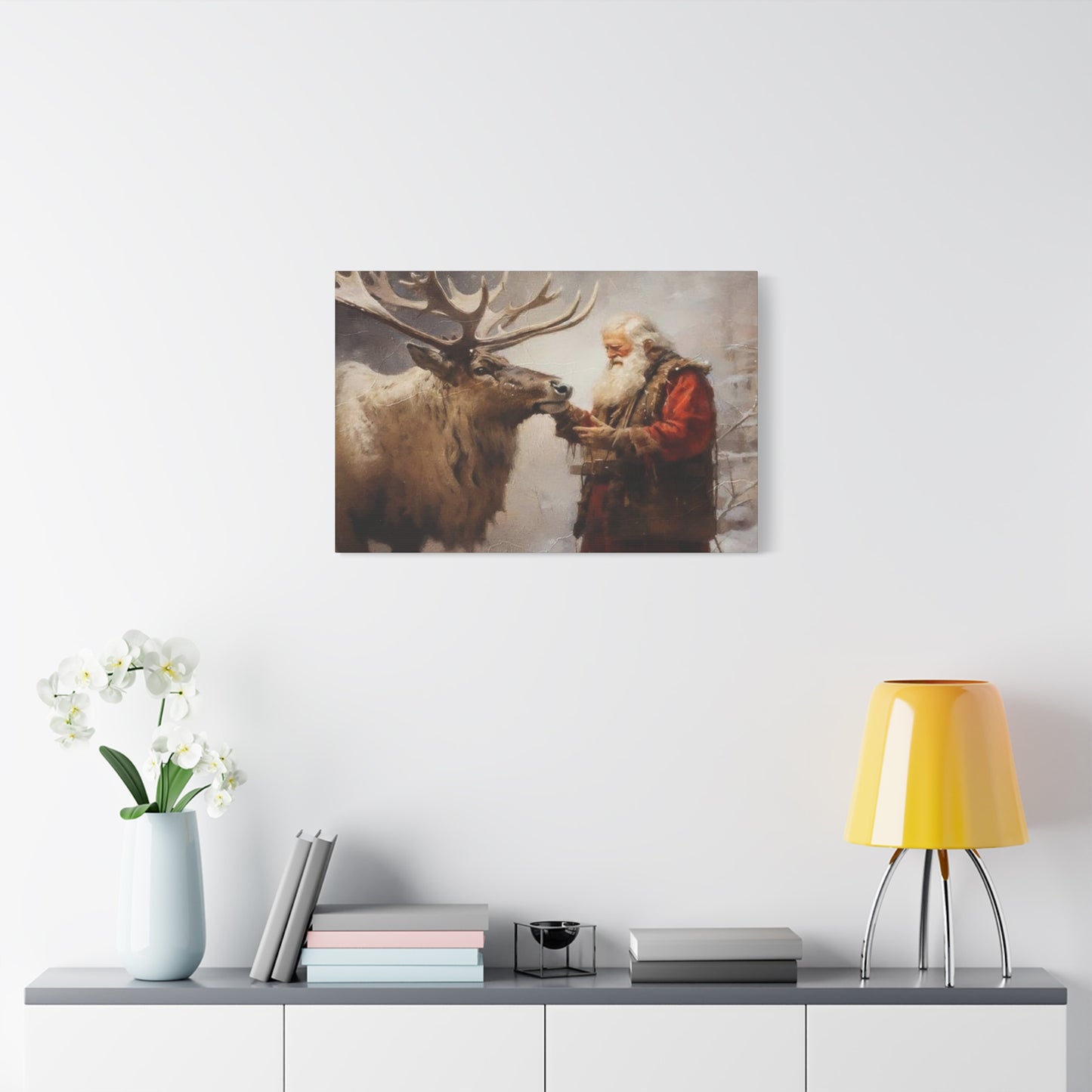 Santa Claus With Reindeer Wall Art & Canvas Prints