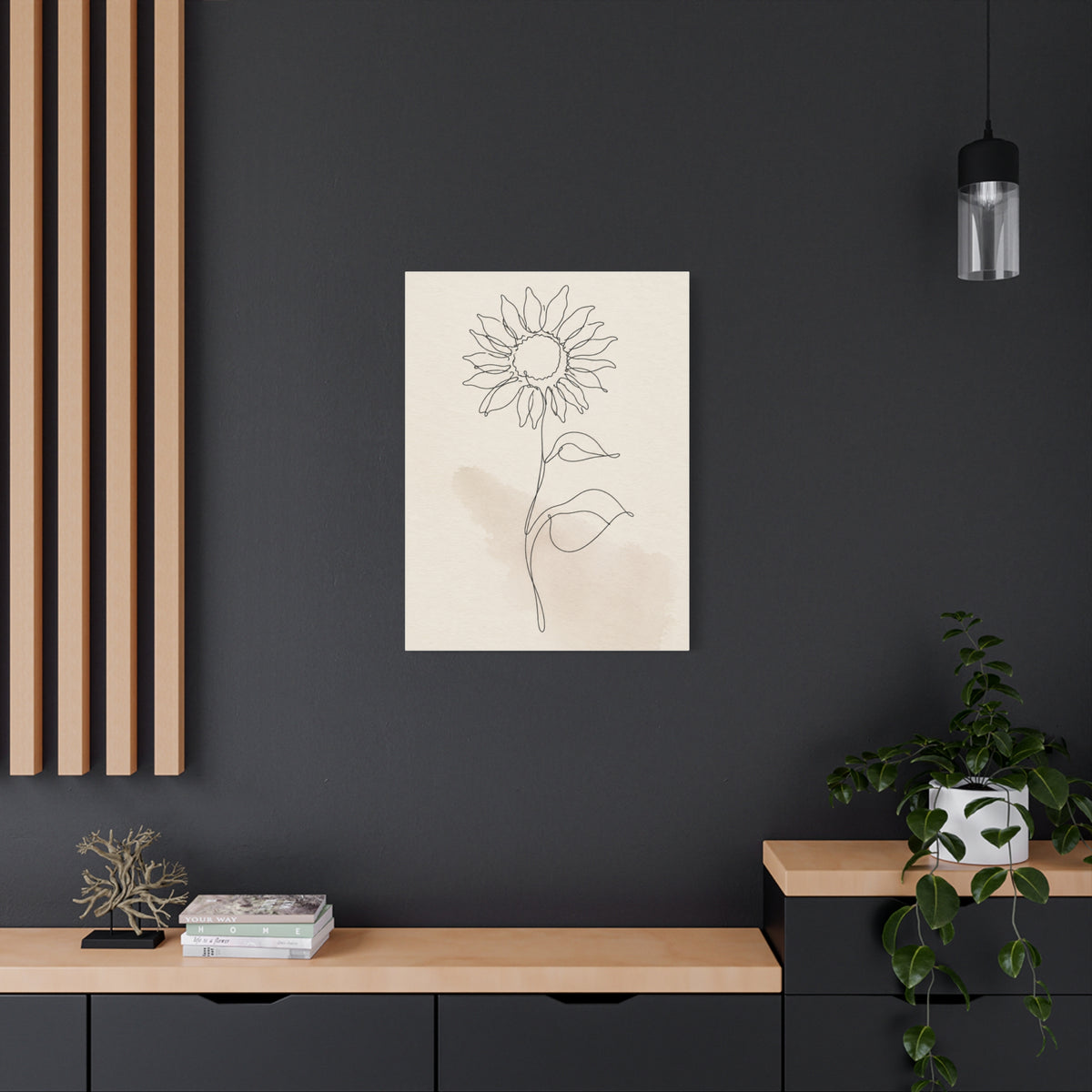 Minimal Line Art Sunflower Wall Art & Canvas Print