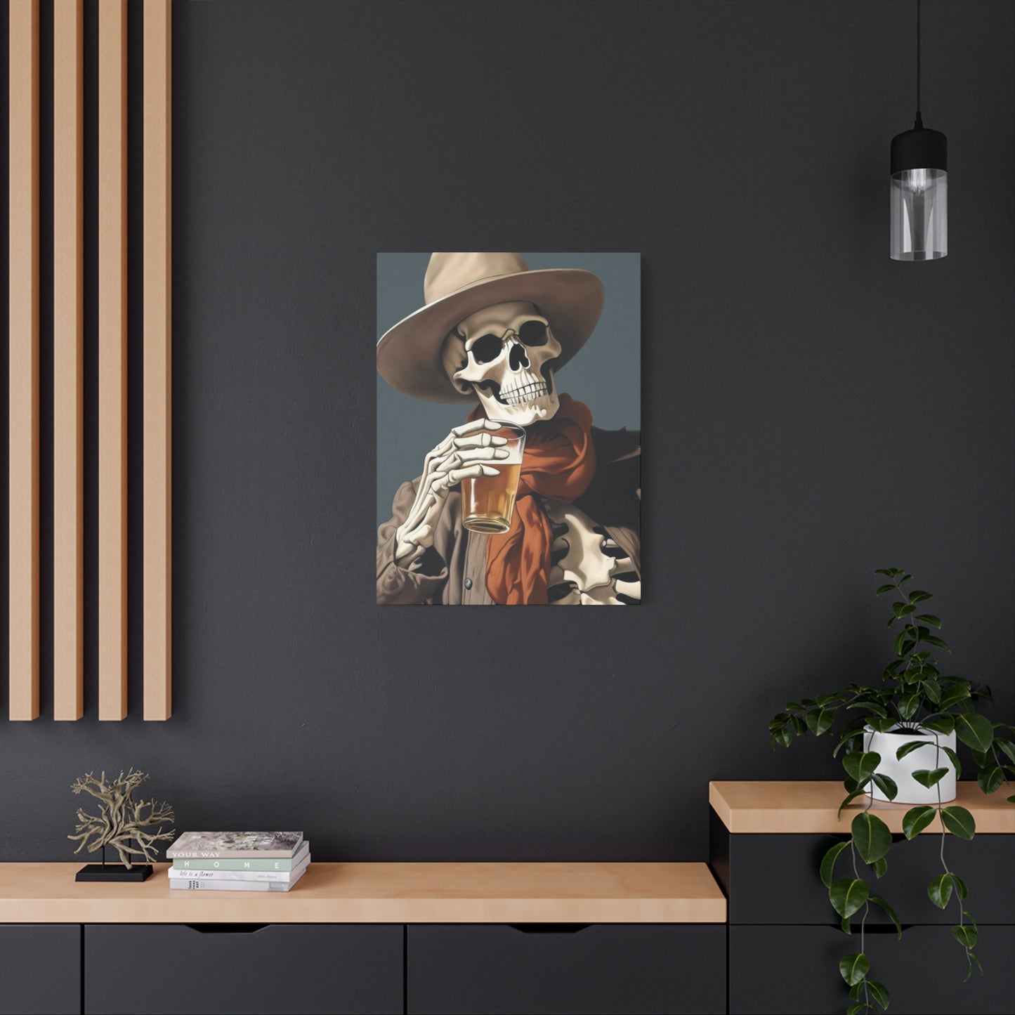 Drinking Skeleton Cowboy Wall Art & Canvas Prints
