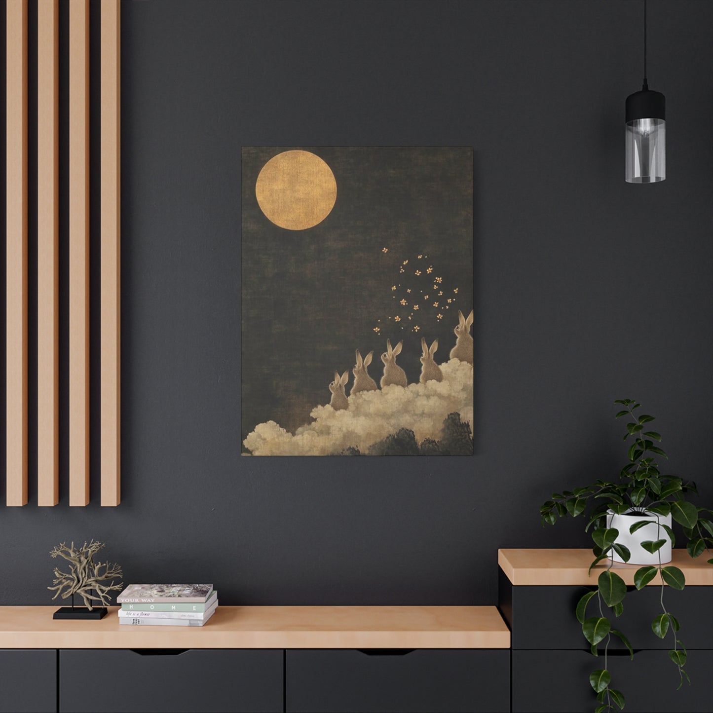 Moon & Rabbits Painting Wall Art & Canvas Prints