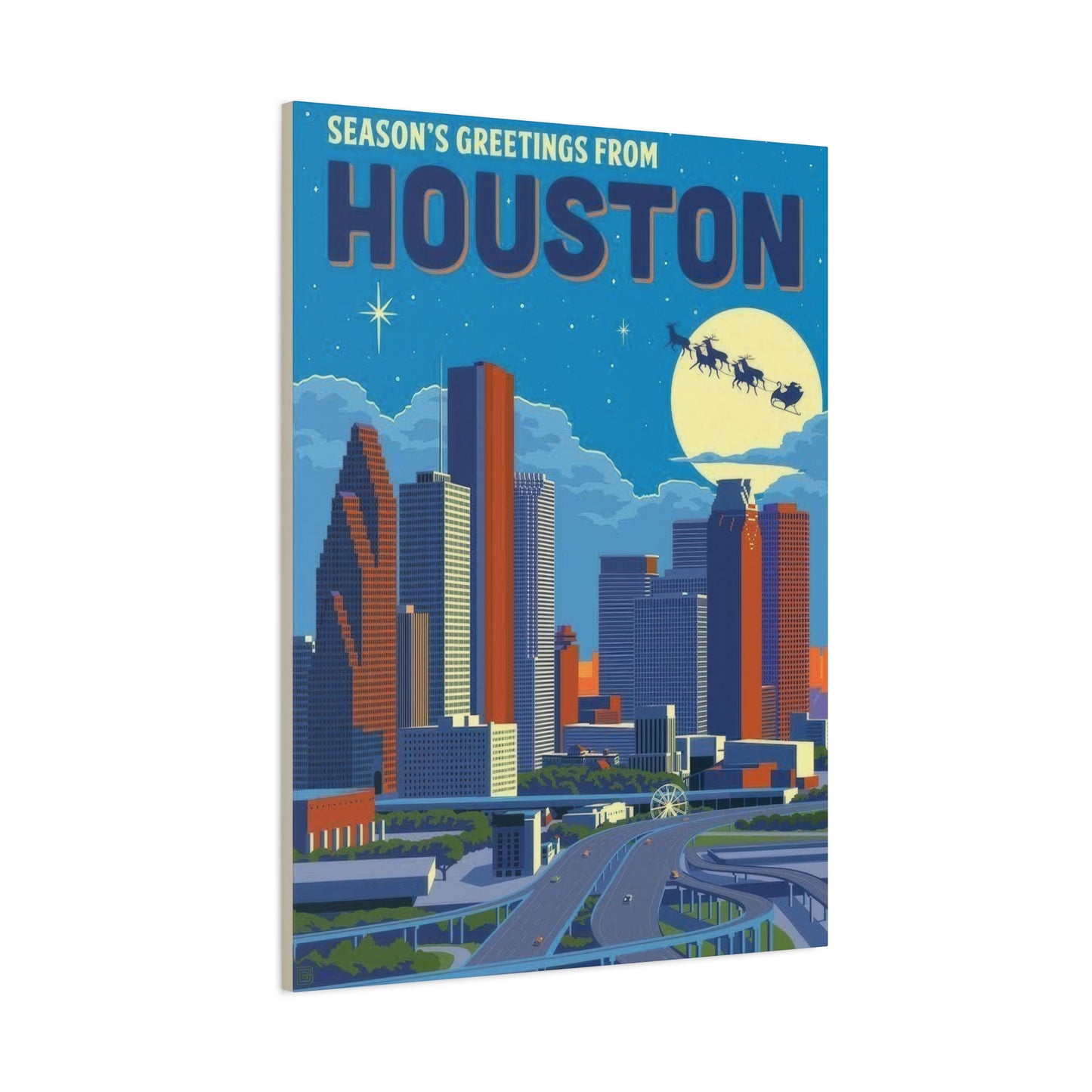 Houston Skyline Seasons Greetings Wall Art & Canvas Prints