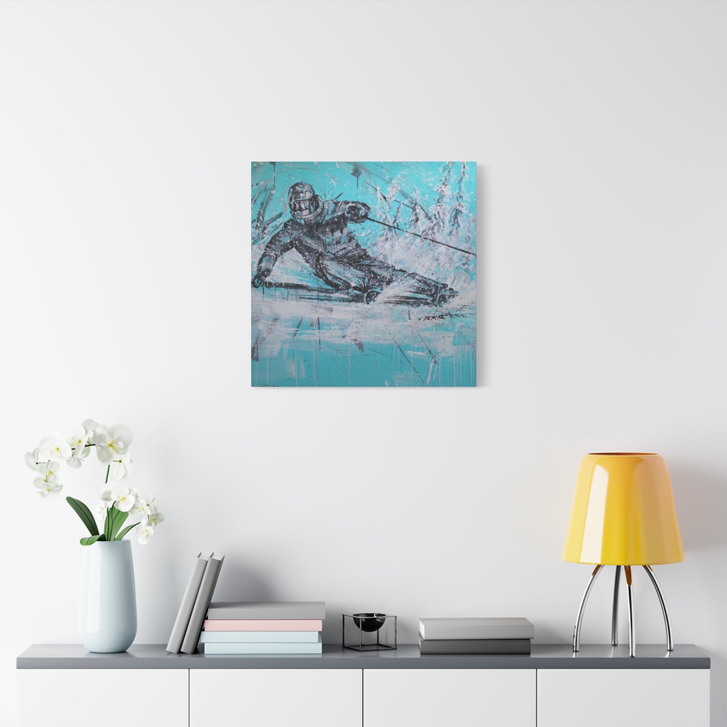 Skiing In White Snow Poster Wall Art & Canvas Prints