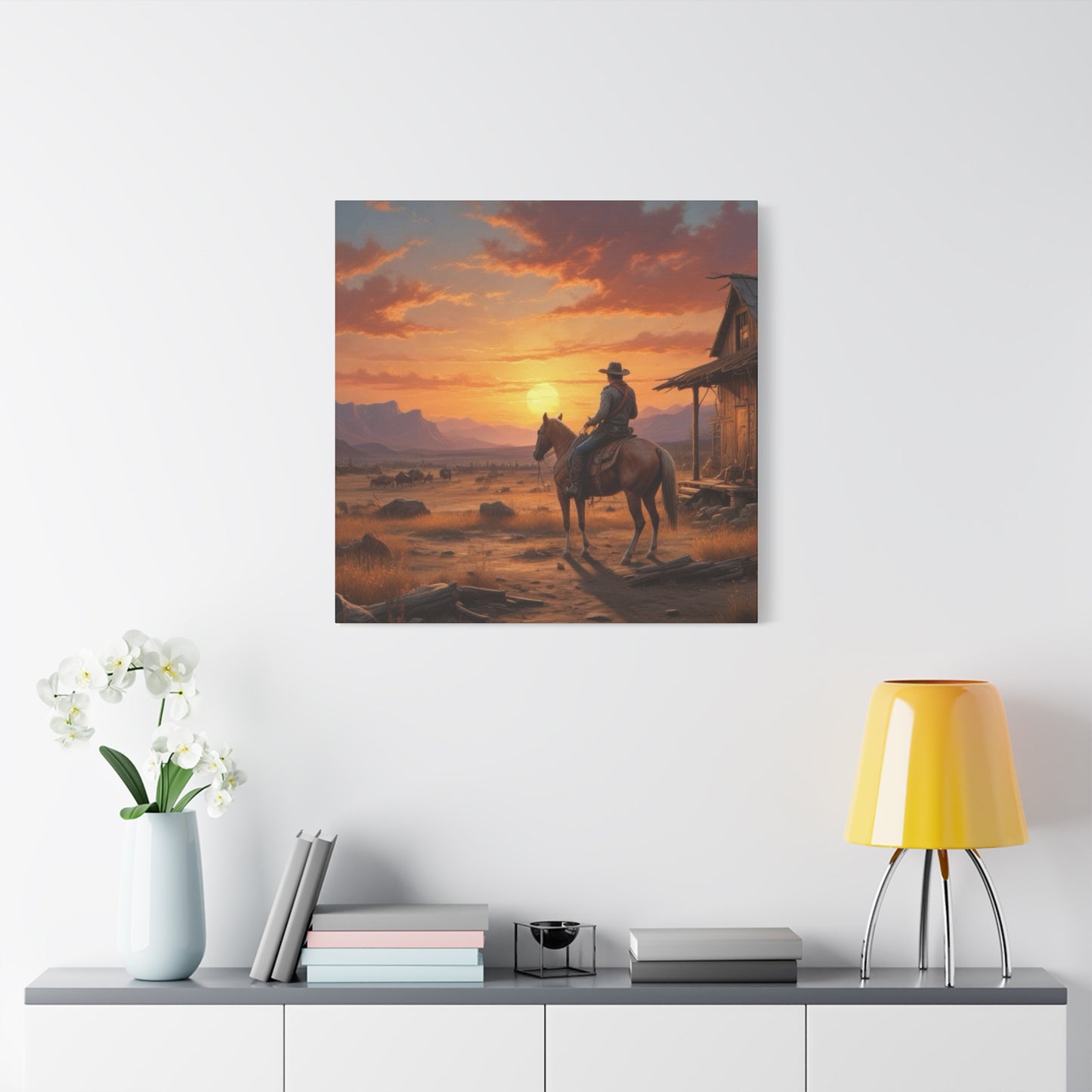 Cowboy At Sunset Wall Art & Canvas Prints