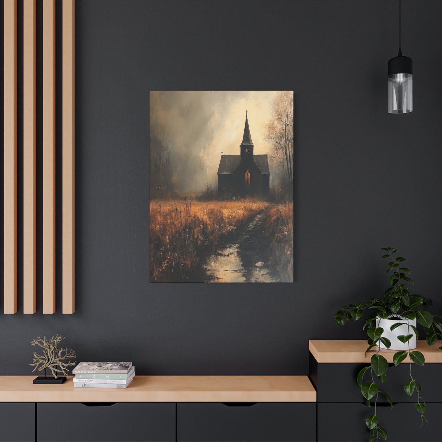 Dark Church Through Fields Wall Art & Canvas Prints