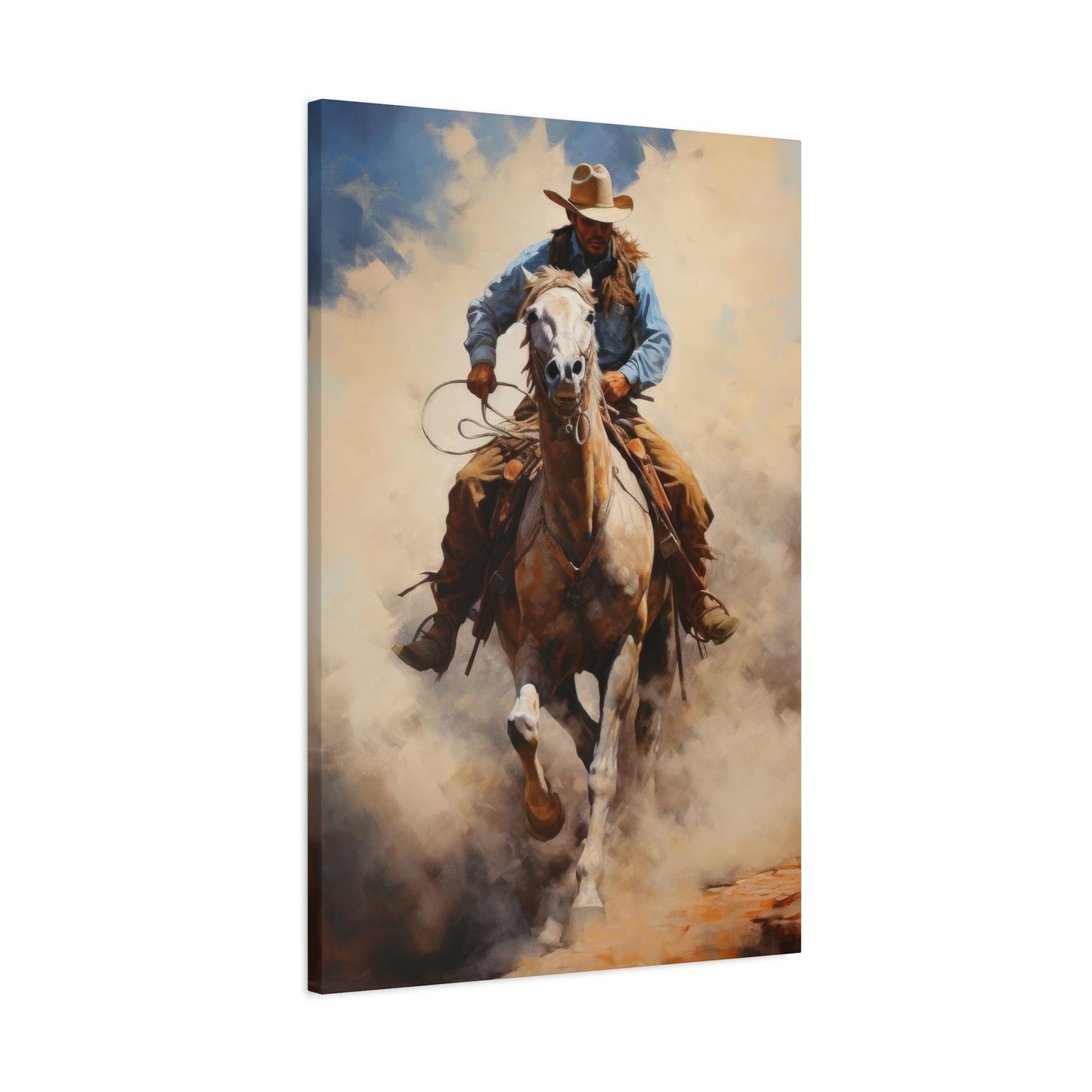 Cowboy Speeding With Horse Wall Art & Canvas Prints