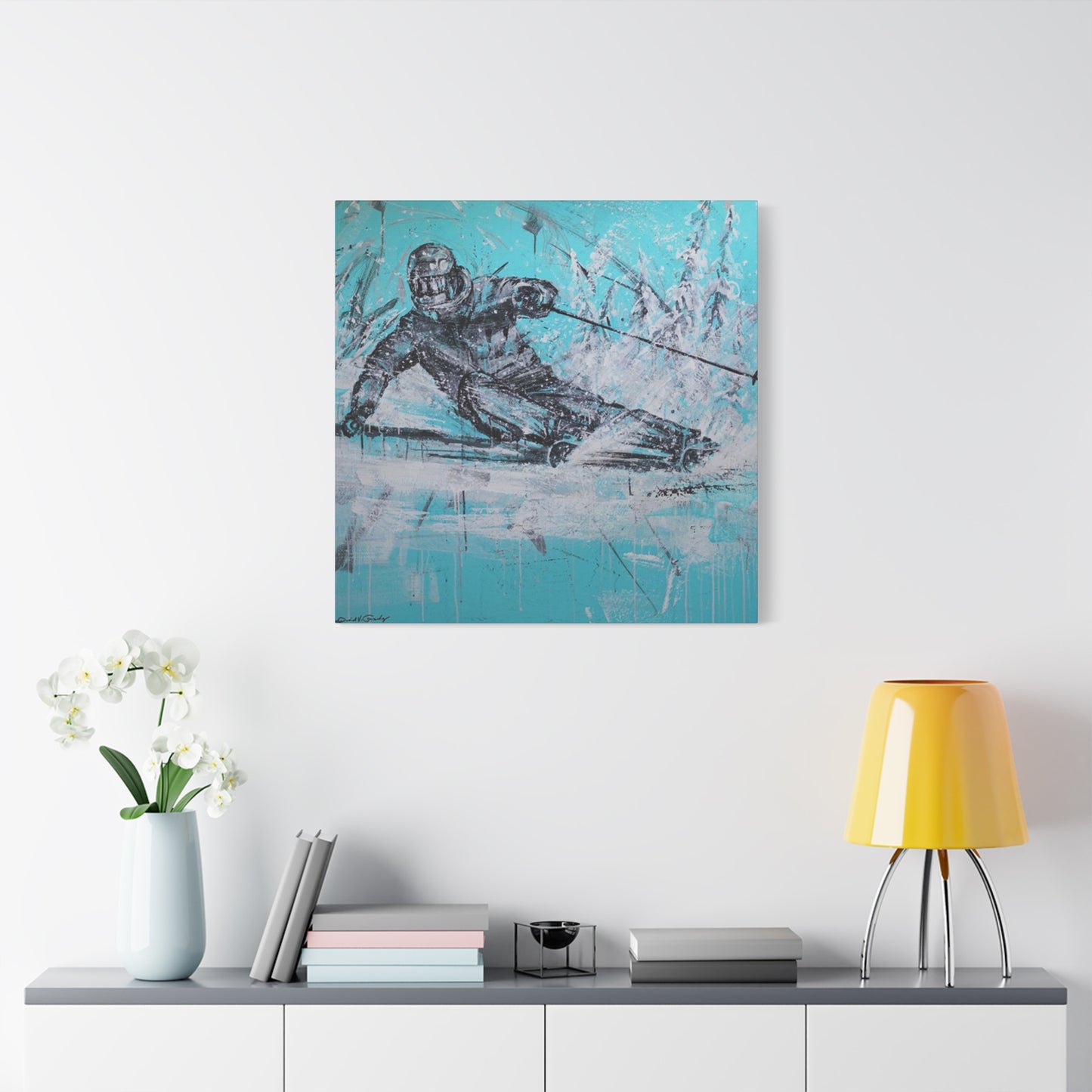 Skiing In White Snow Poster Wall Art & Canvas Prints