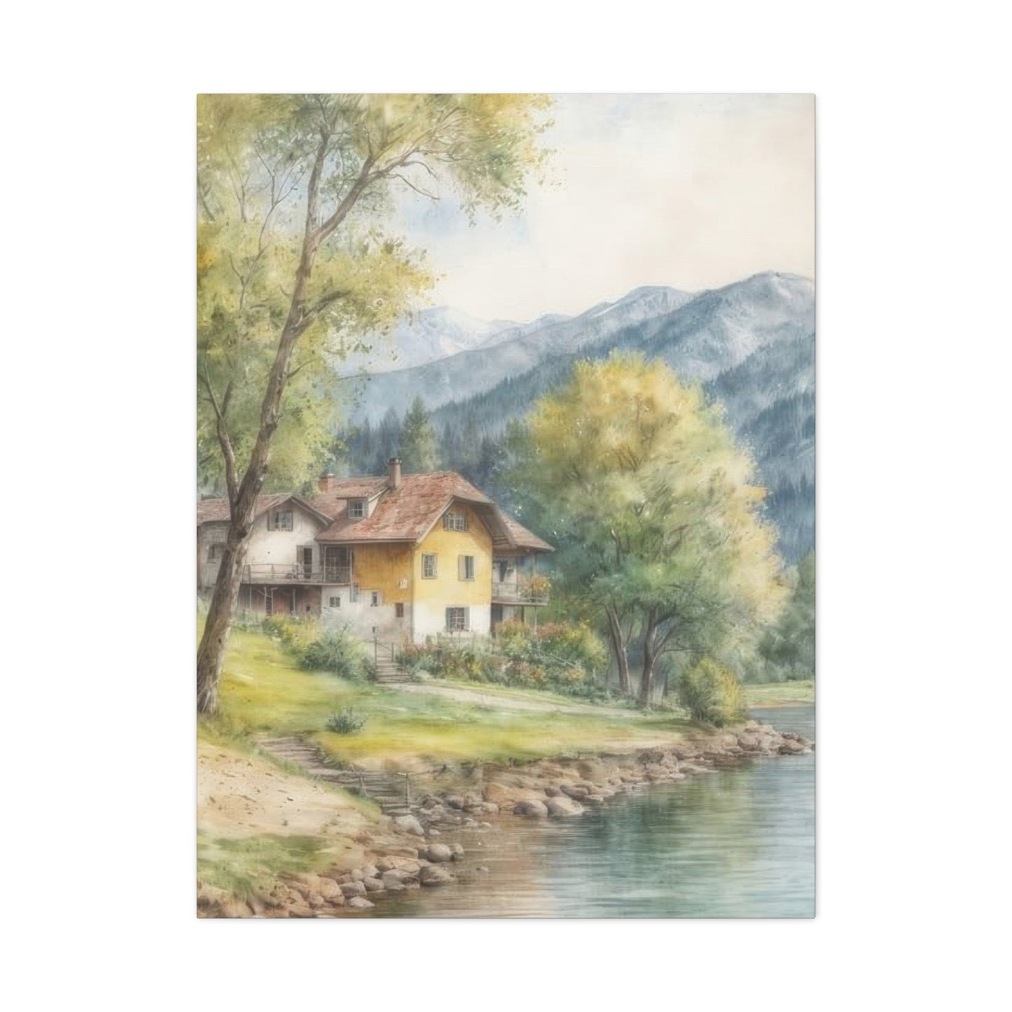 Houses By River Countryside Wall Art & Canvas Prints