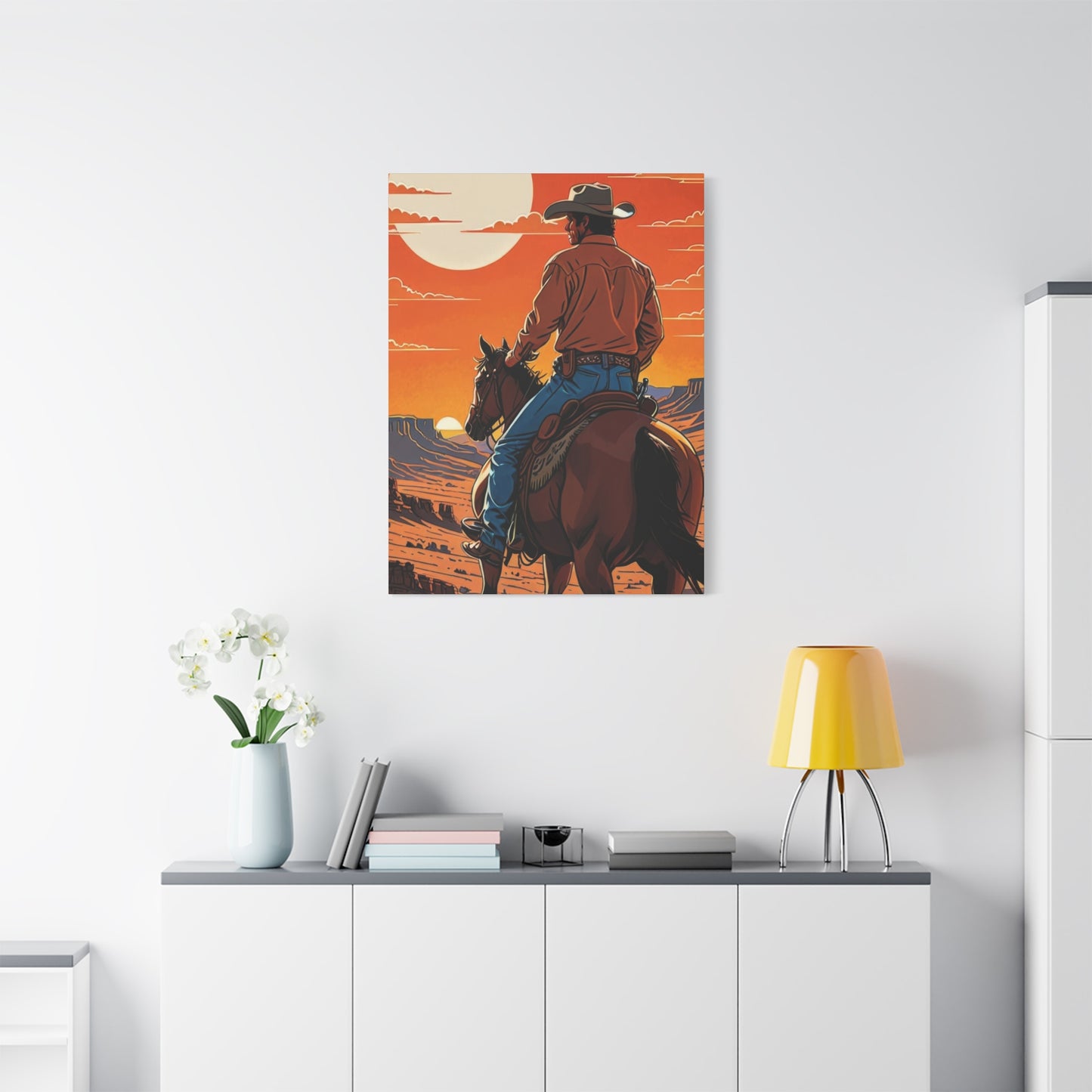 Cowboy In Sunset Wall Art & Canvas Prints
