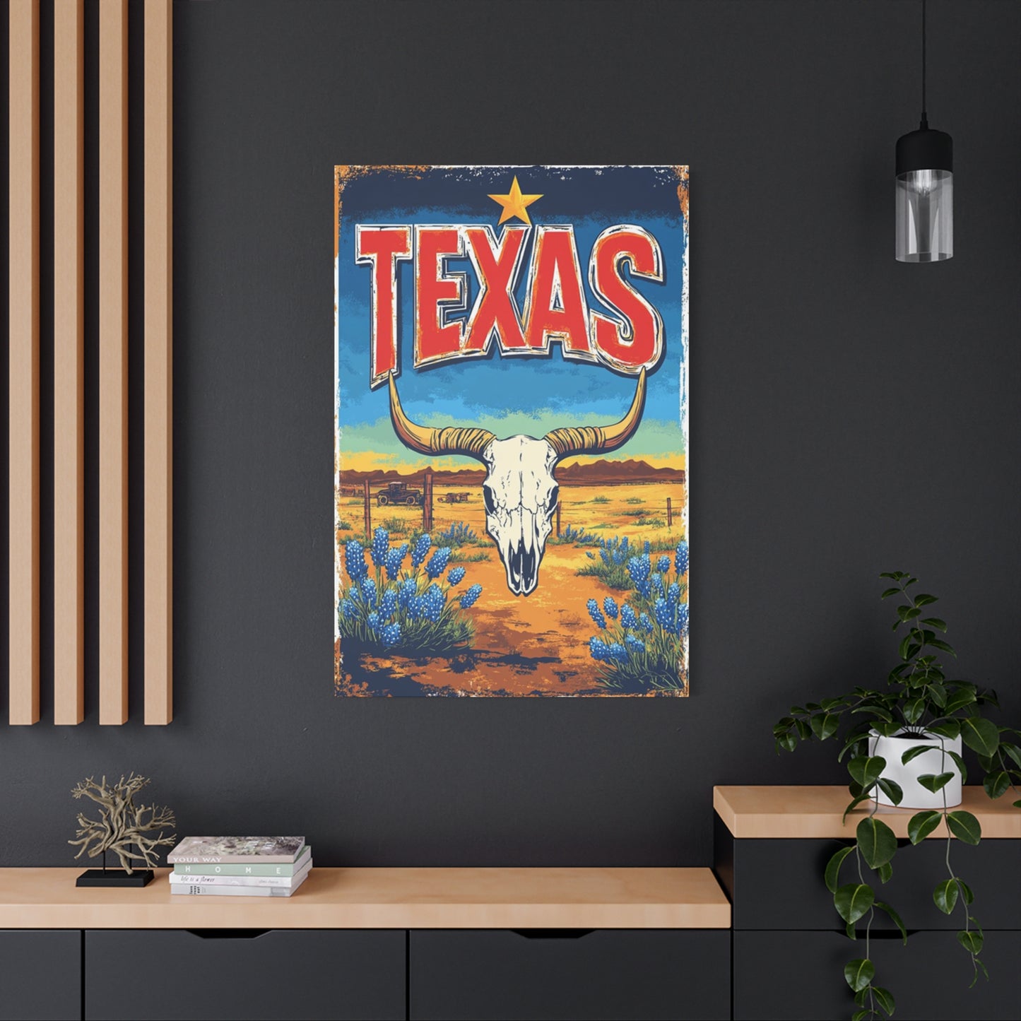 Landscape And Bull Skull Texas Poster Wall Art & Canvas Prints