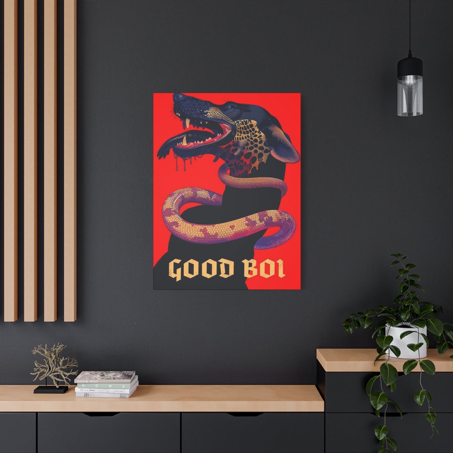 Snake On Dog Neck Wall Art & Canvas Prints