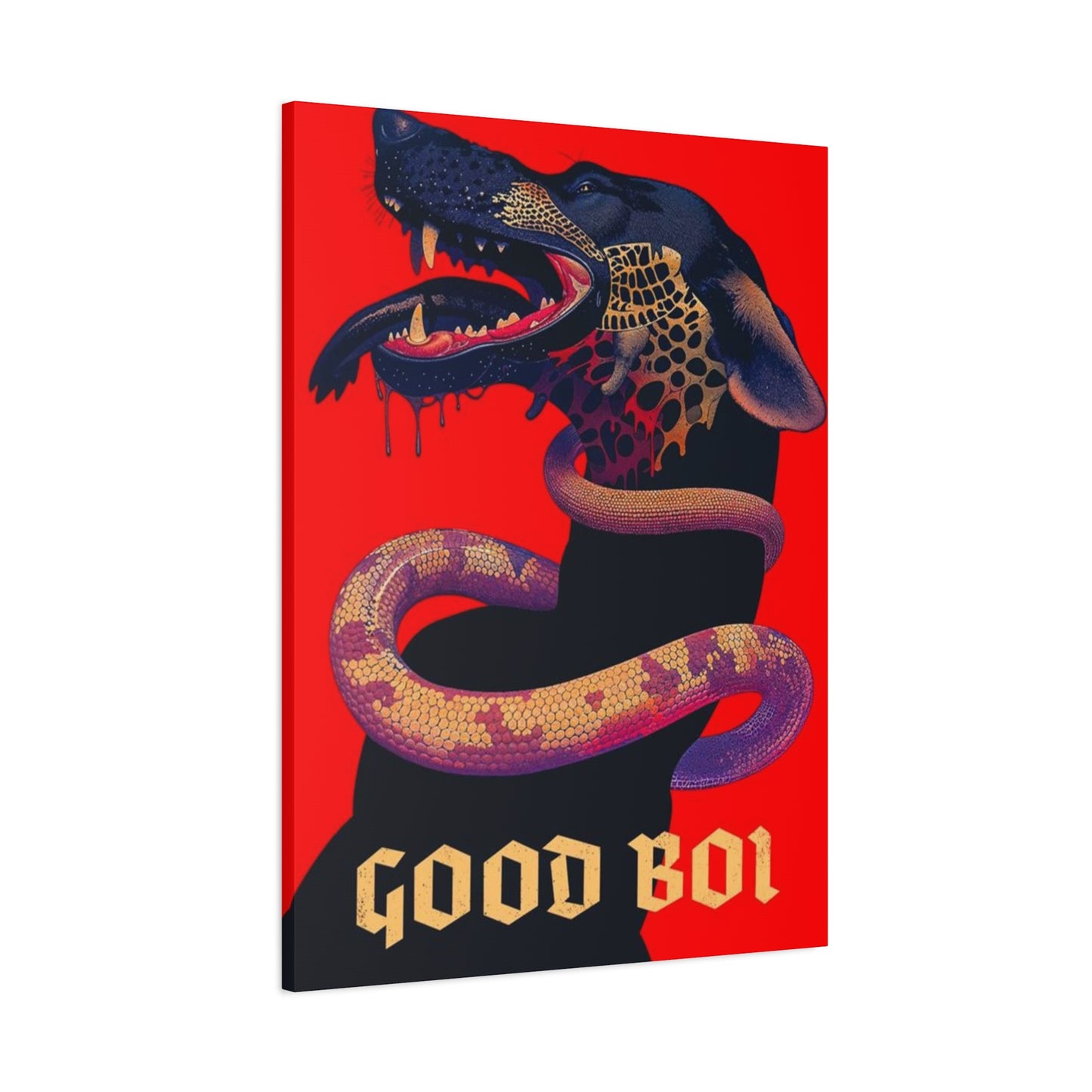 Snake On Dog Neck Wall Art & Canvas Prints
