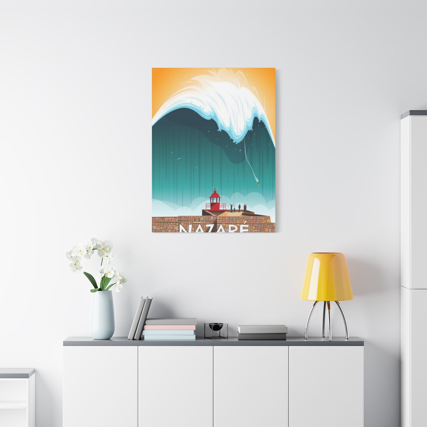 Nazare Surfing Painting Wall Art & Canvas Prints