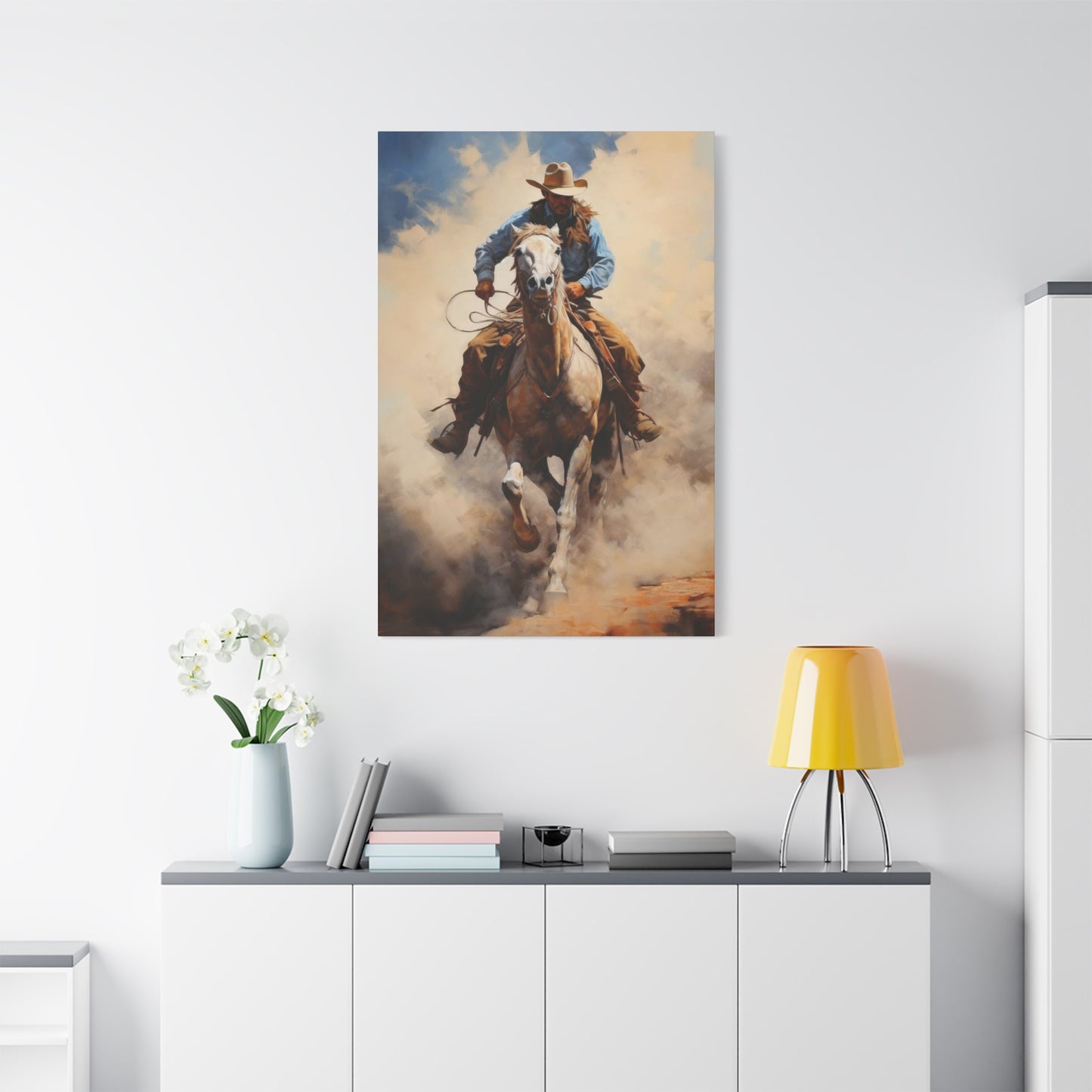 Cowboy Speeding With Horse Wall Art & Canvas Prints