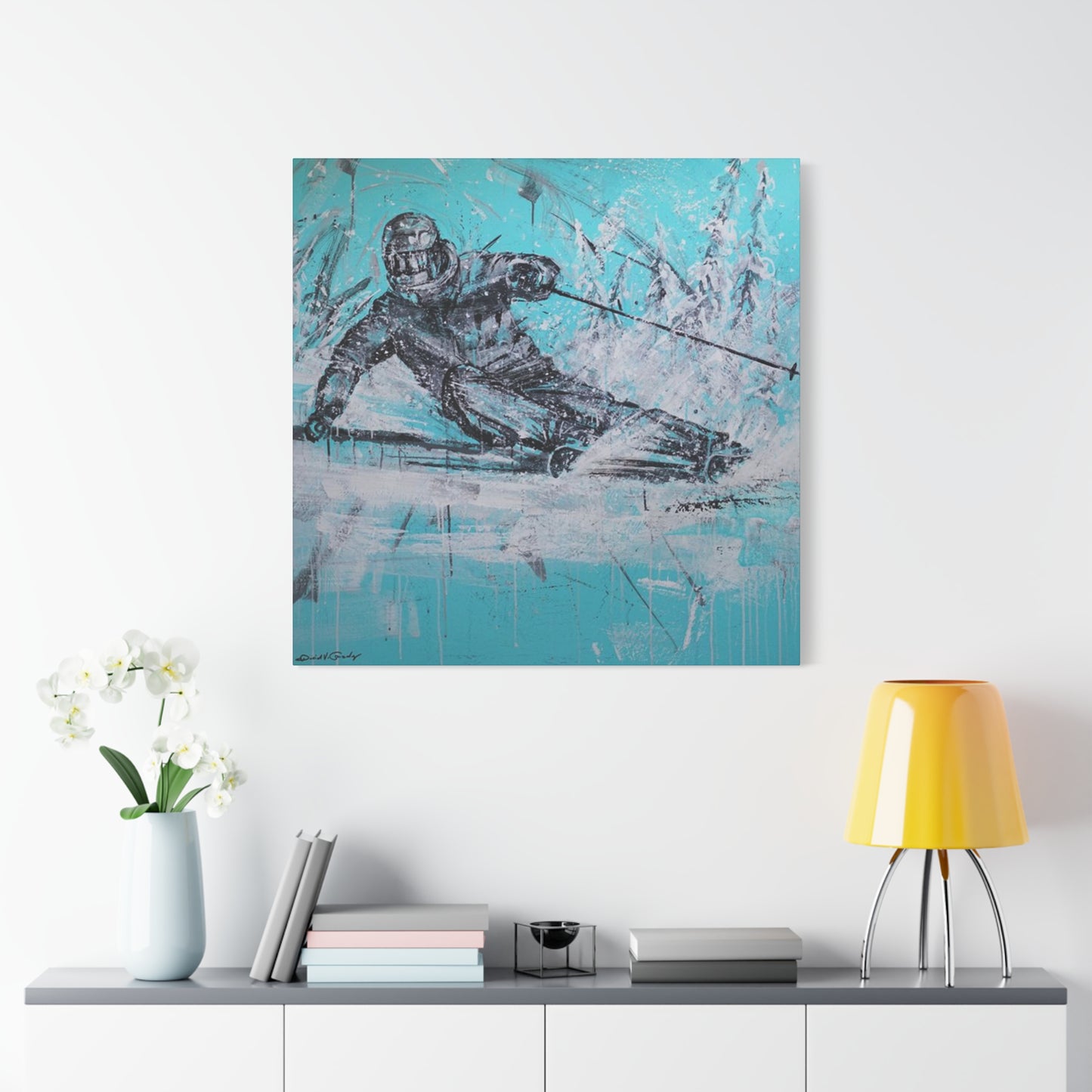 Skiing In White Snow Poster Wall Art & Canvas Prints