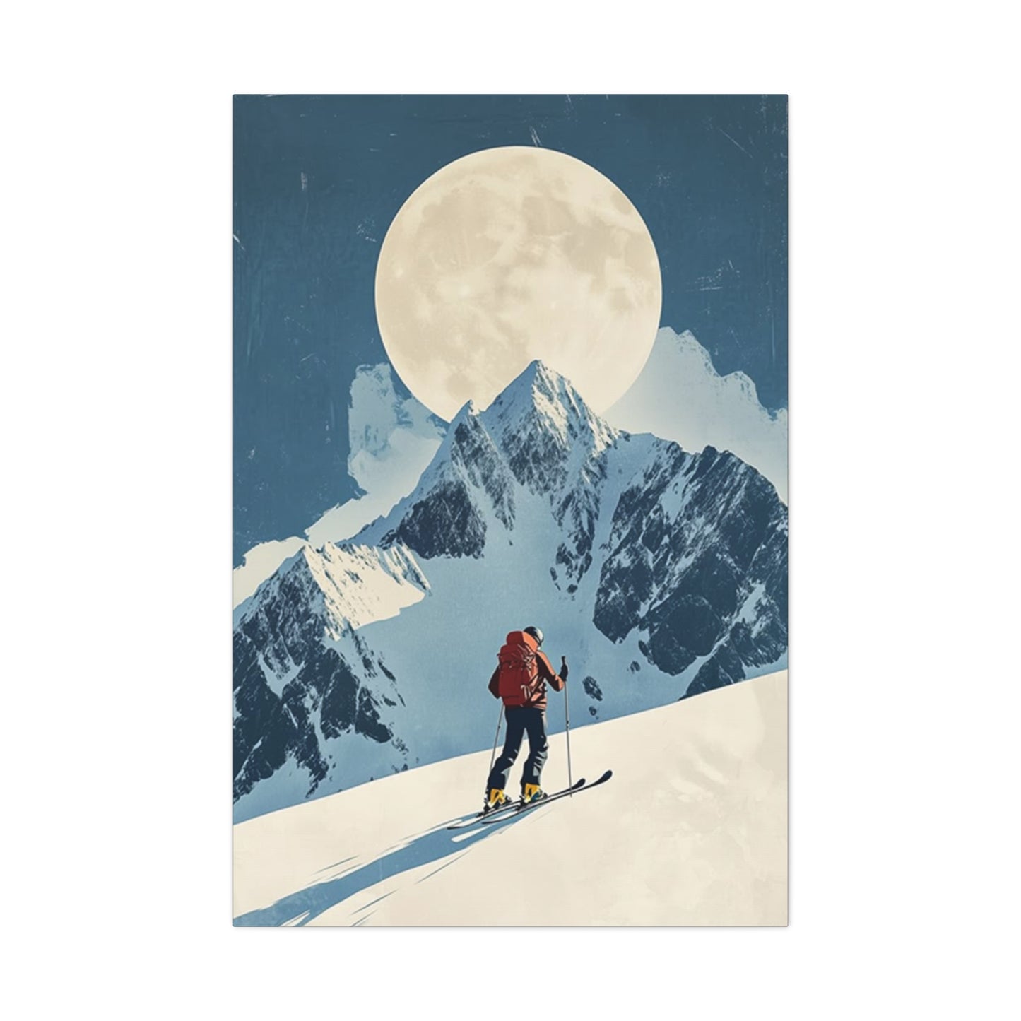 Skiing At Night With Moon Wall Art & Canvas Prints