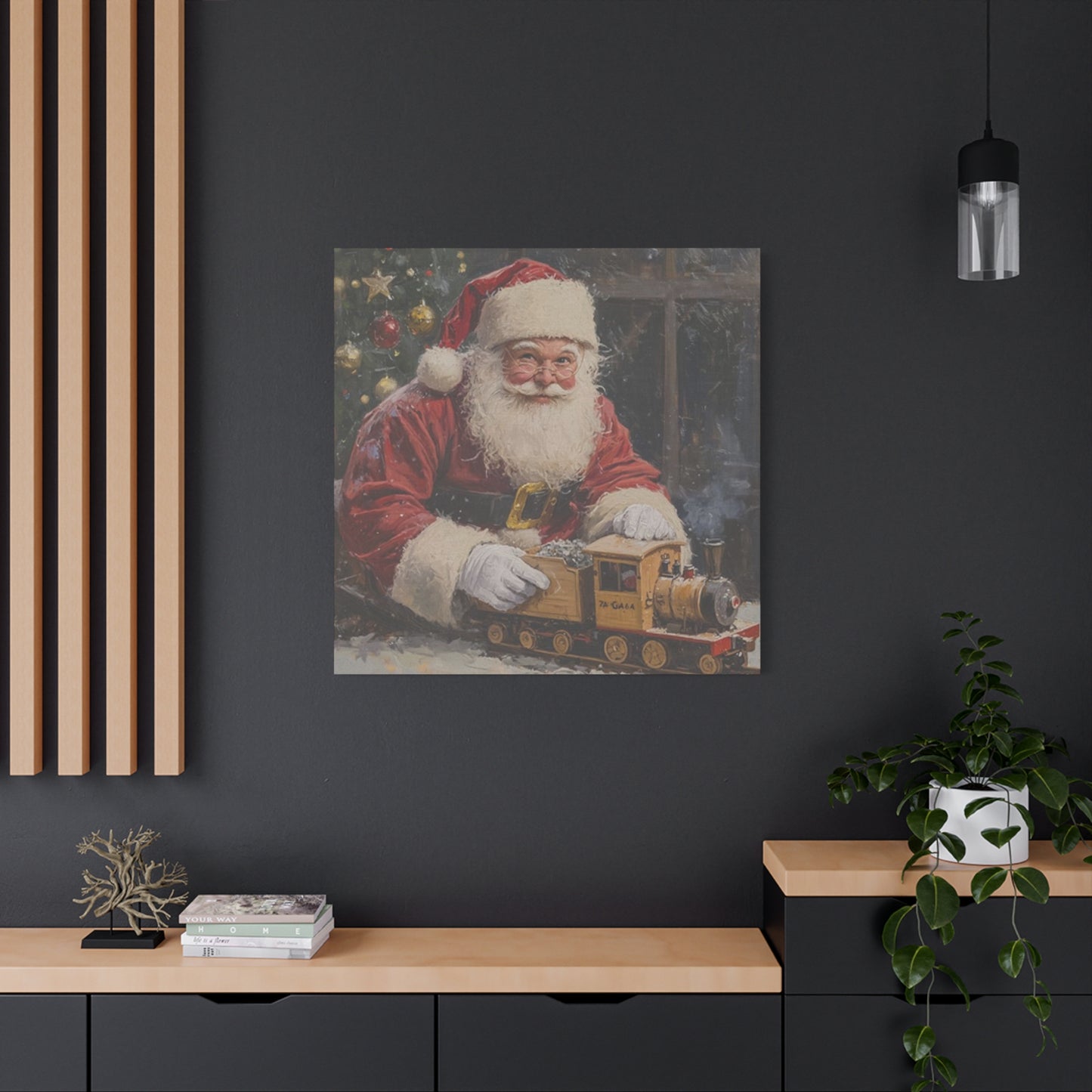 Santa With Toy Train Wall Art & Canvas Prints