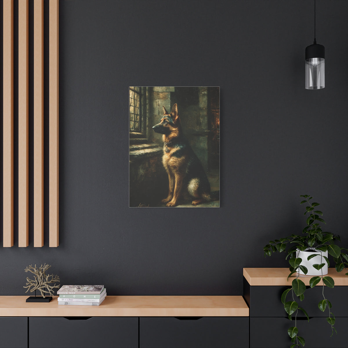 German Shepherd by Window Wall Art & Canvas Print