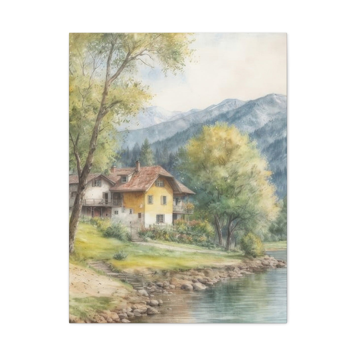 Houses By River Countryside Wall Art & Canvas Prints