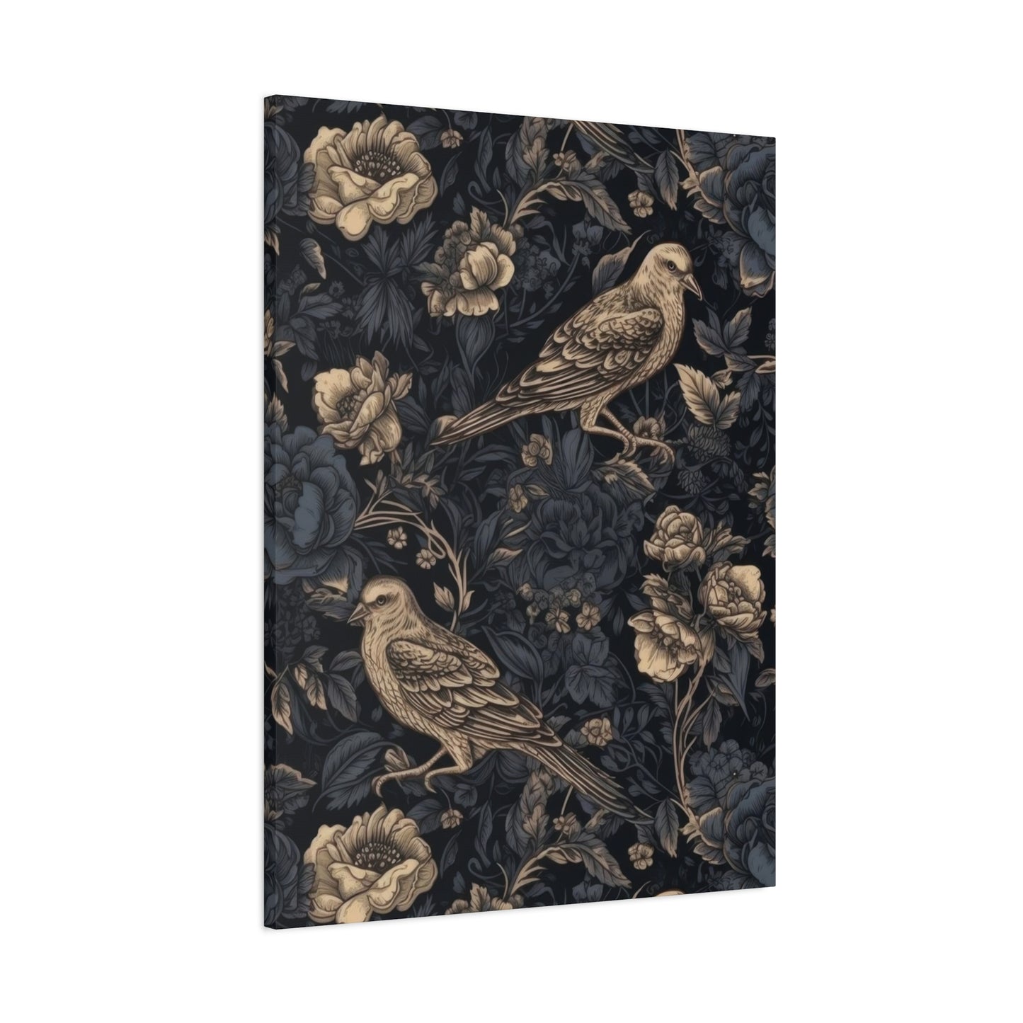 Birds Flowers Dark Pattern Wall Art & Canvas Prints