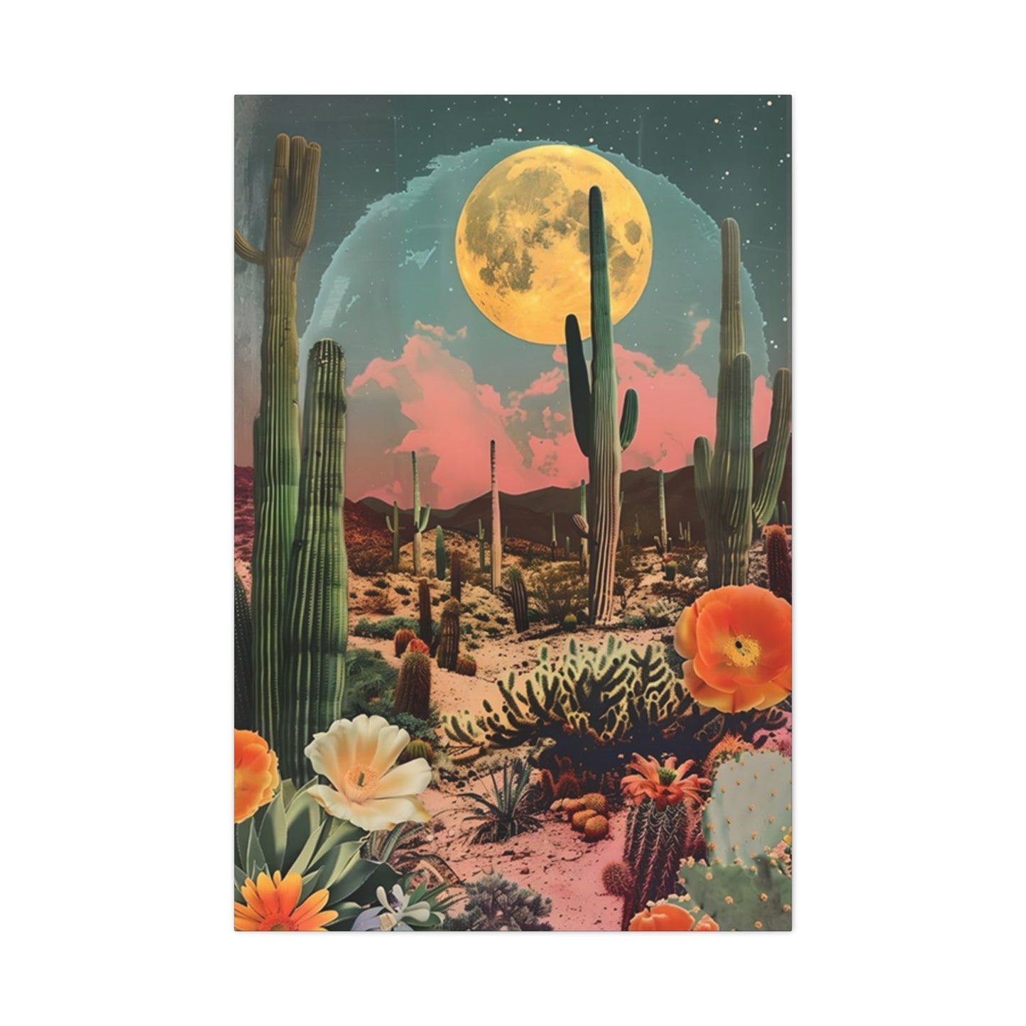 Moon Cactus And Flowers Wall Art & Canvas Prints