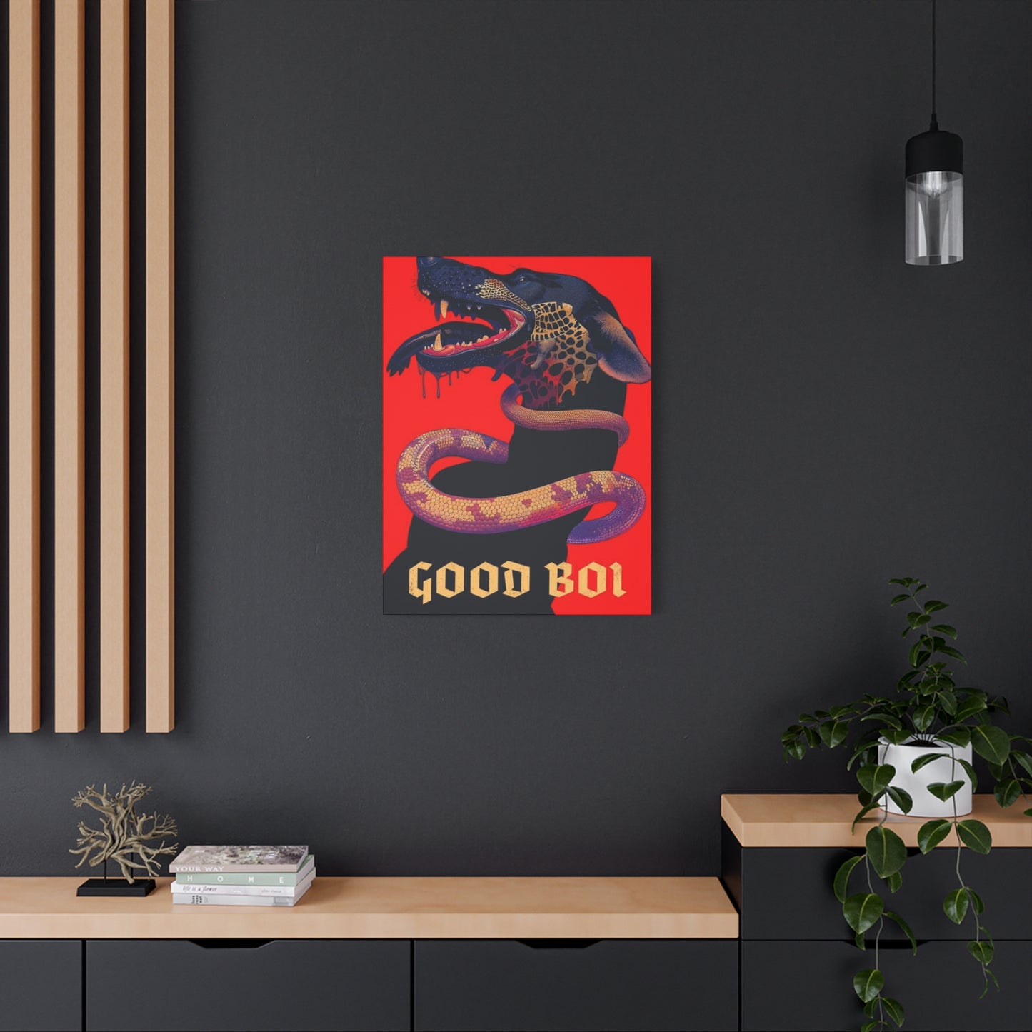 Snake On Dog Neck Wall Art & Canvas Prints