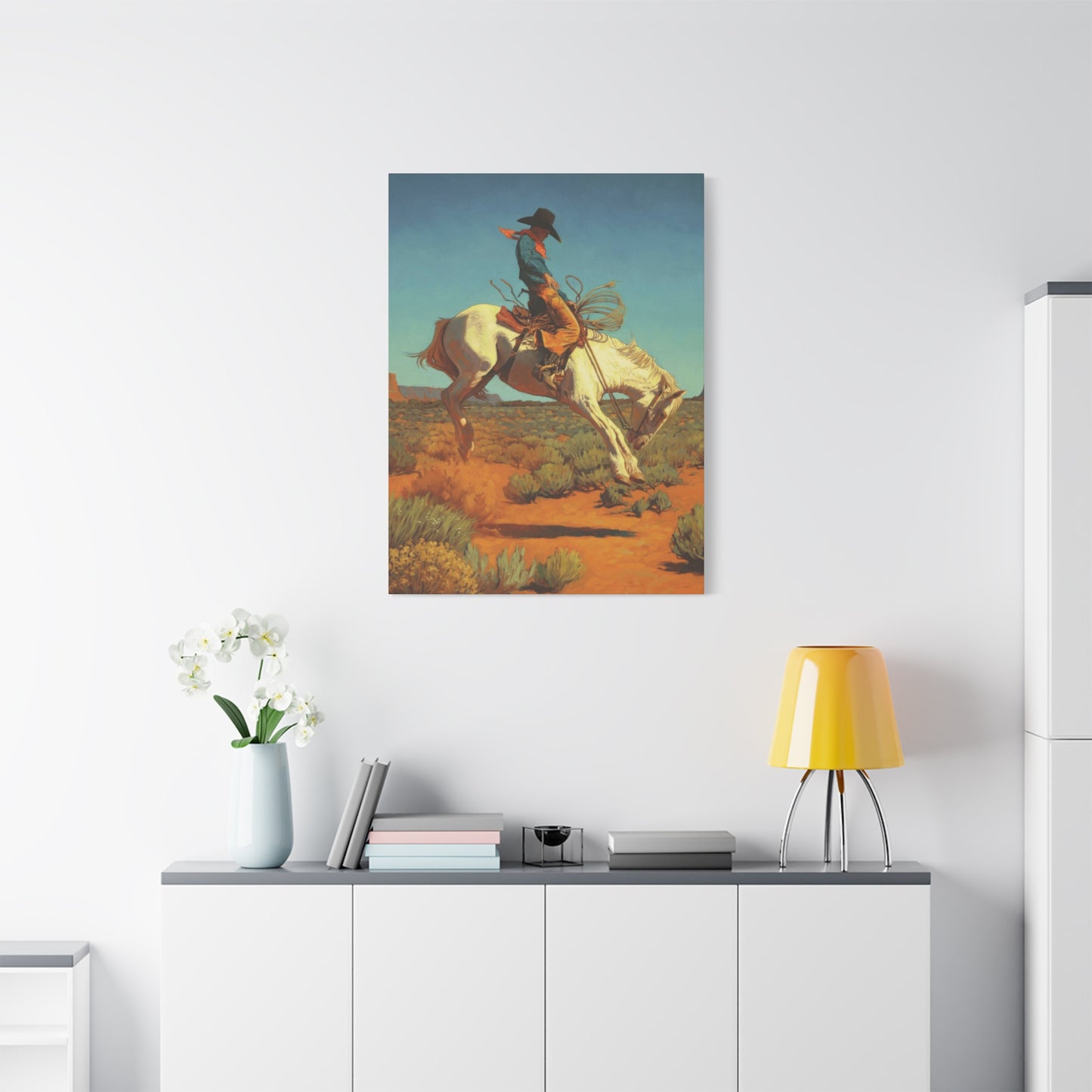 Cowboy On Jumping Horse Wall Art & Canvas Prints