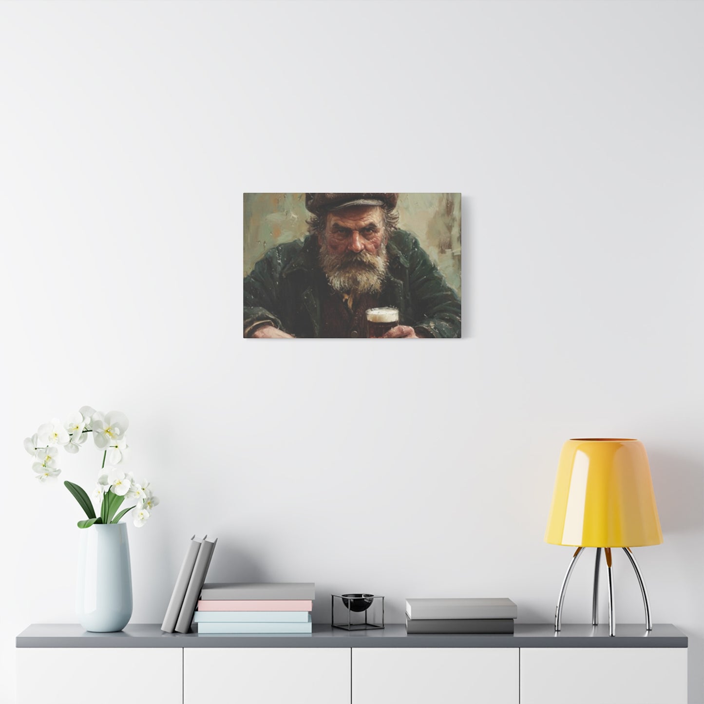 Old Man With A Beer Painting Wall Art & Canvas Prints