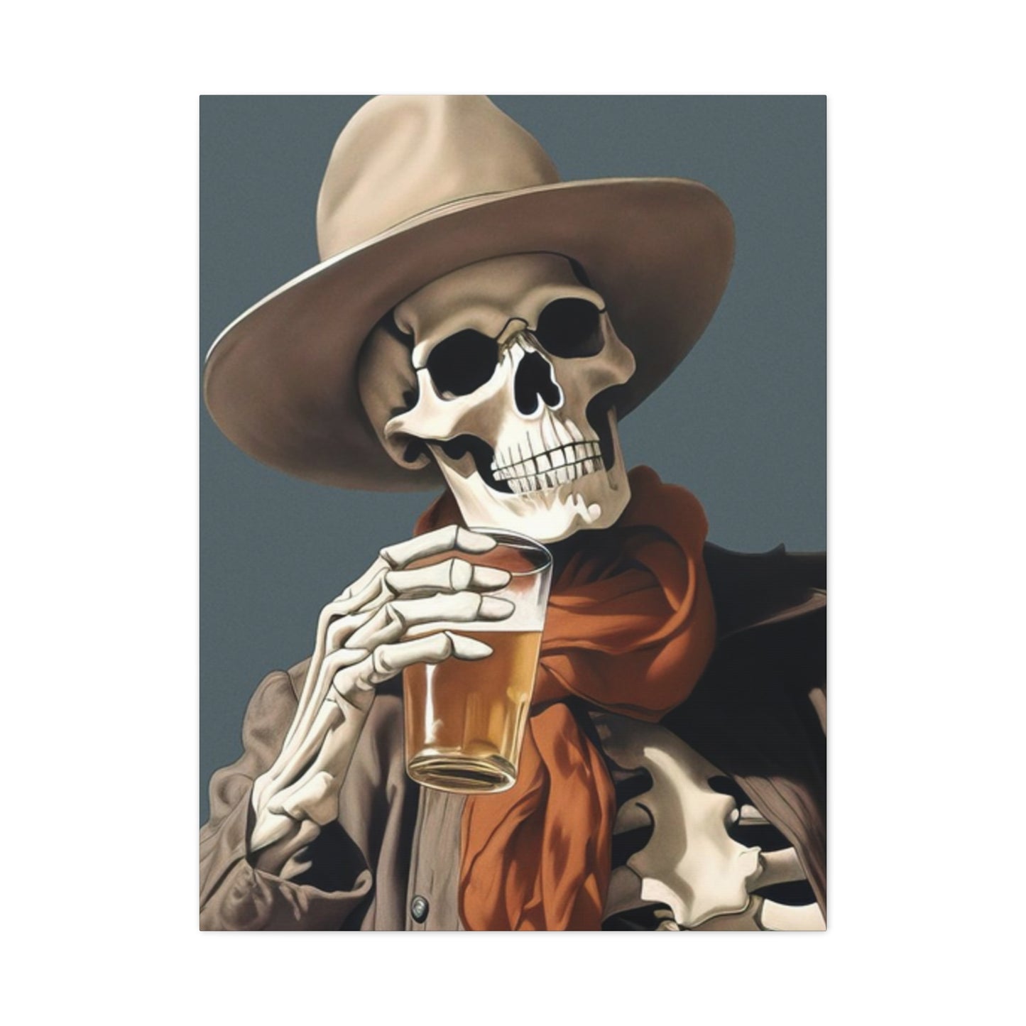 Drinking Skeleton Cowboy Wall Art & Canvas Prints