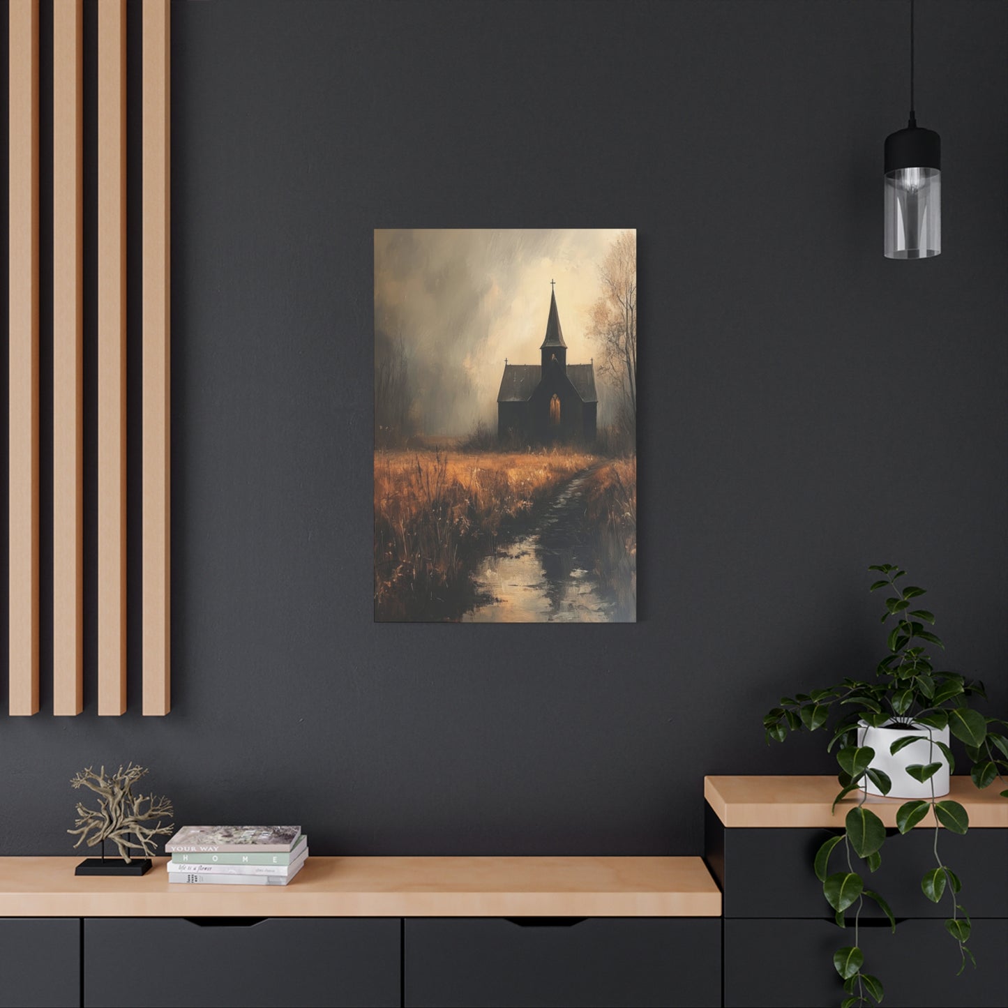 Dark Church Through Fields Wall Art & Canvas Prints