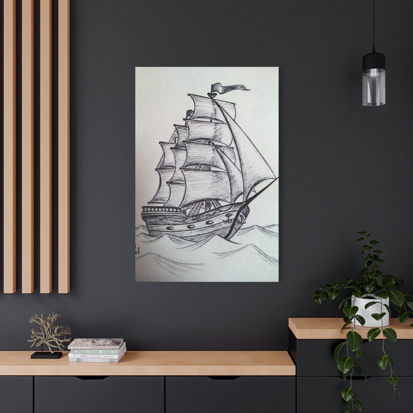 Ship Sailing Drawing Wall Art & Canvas Prints