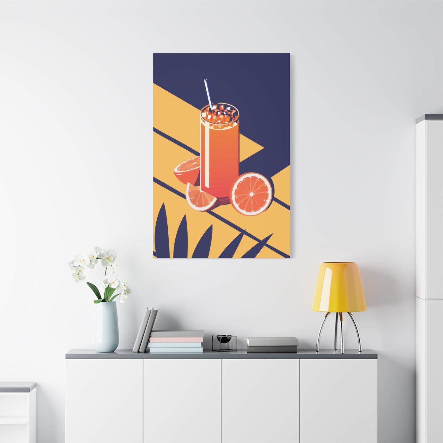 Orange Juice Blue Yellow Wall Art & Canvas Prints