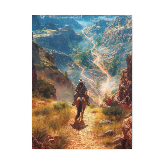 Cowboy Looking At Valley Landscape Wall Art & Canvas Prints
