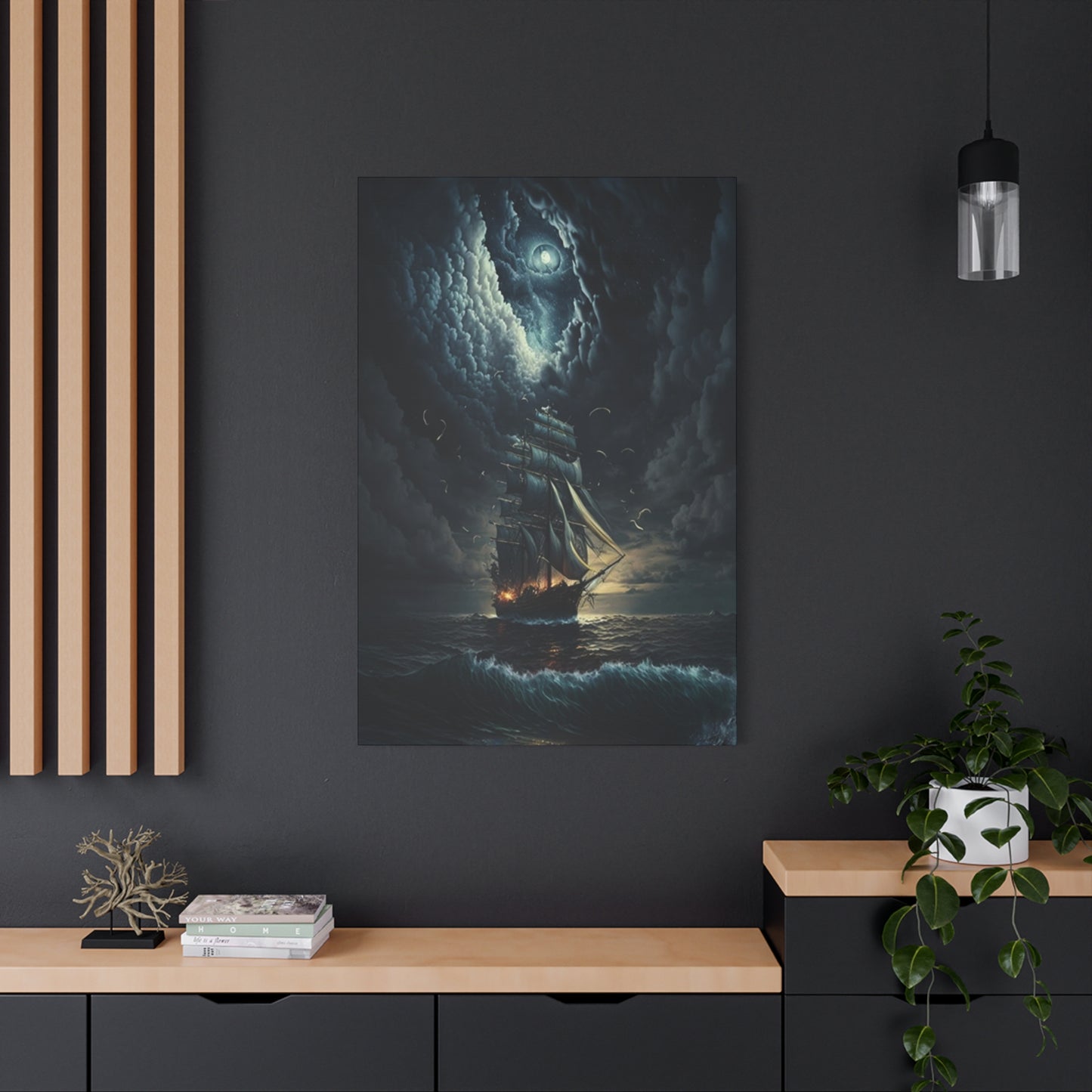 Ship Sailing At Night Painting Wall Art & Canvas Prints