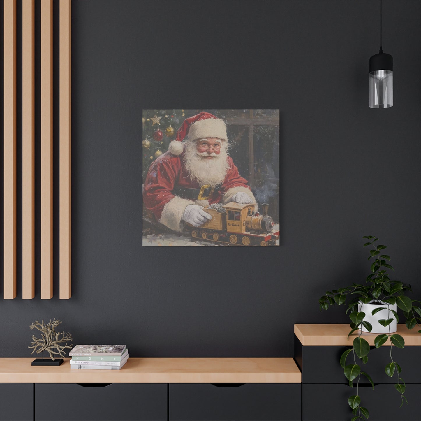 Santa With Toy Train Wall Art & Canvas Prints