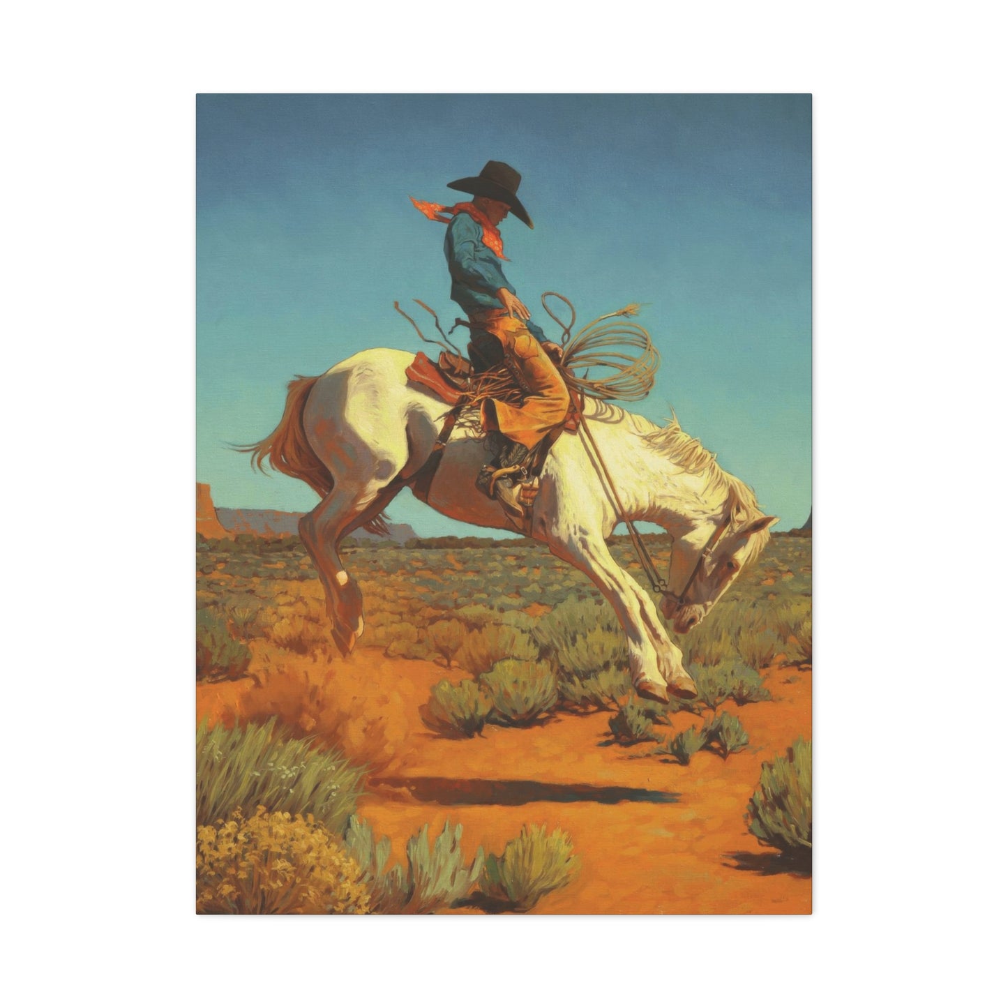 Cowboy On Jumping Horse Wall Art & Canvas Prints