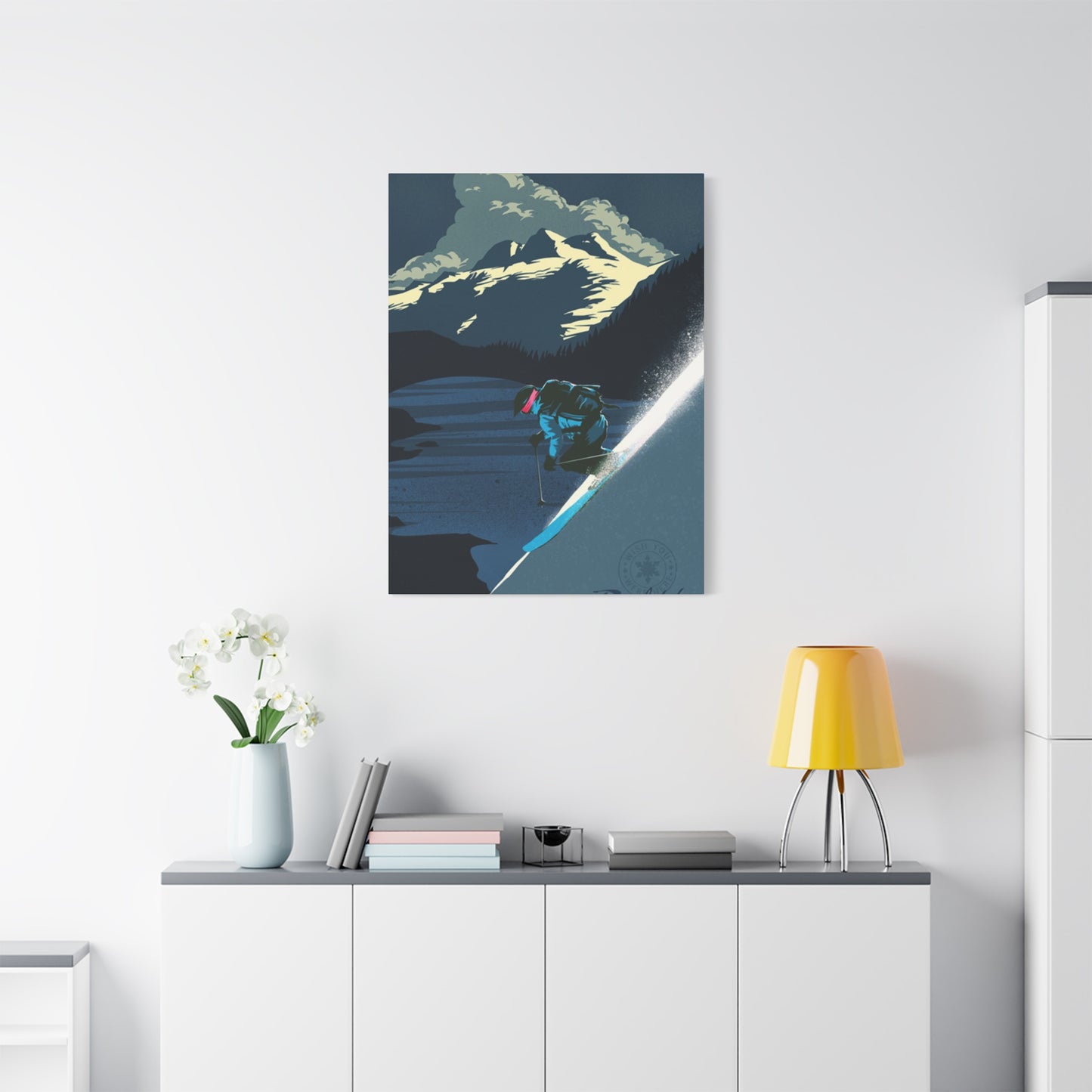 Skiing At Night Poster Wall Art & Canvas Prints
