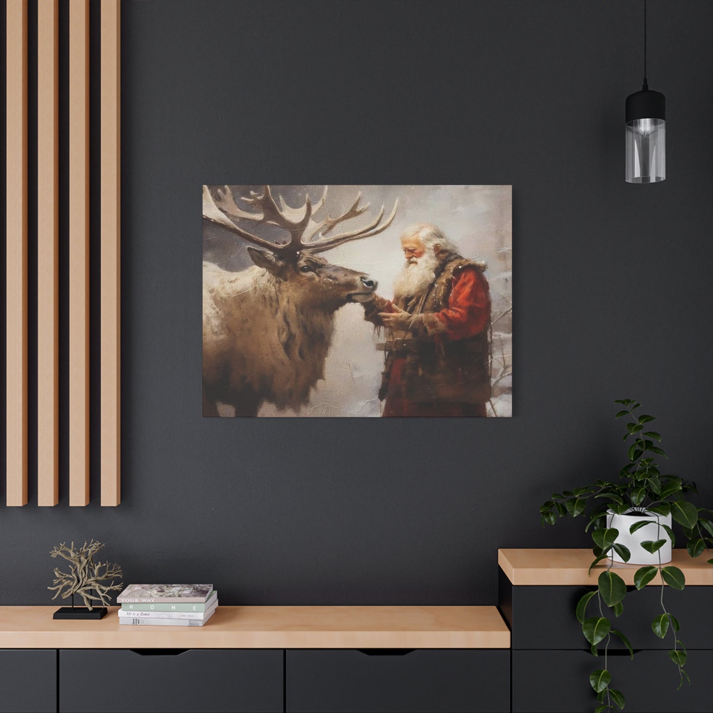 Santa Claus With Reindeer Wall Art & Canvas Prints