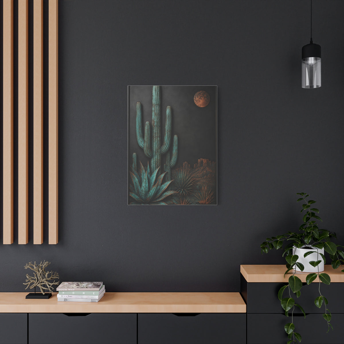 Turquoise Patina Desert Cactus Wall Art & Canvas Print