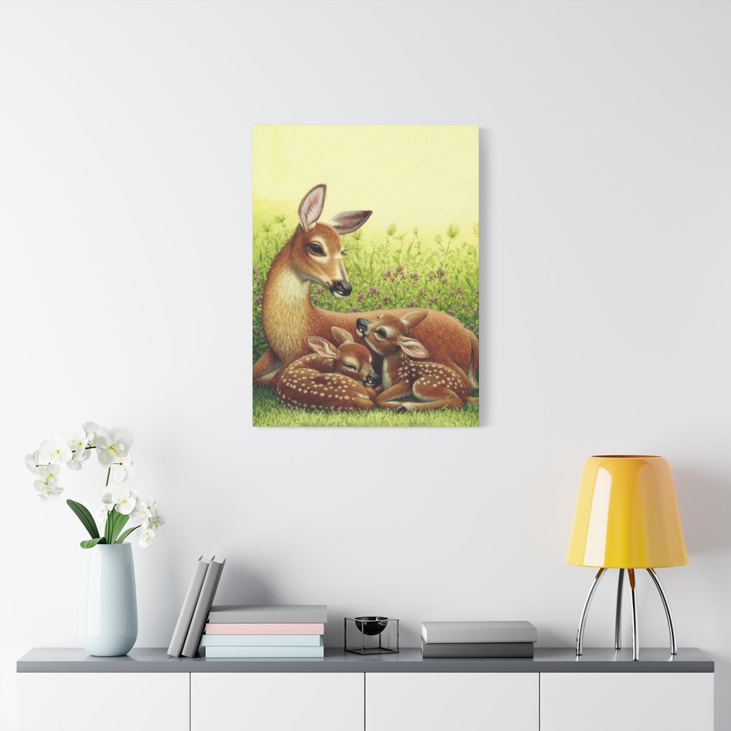 Deer With Its Babies Lying Wall Art & Canvas Prints