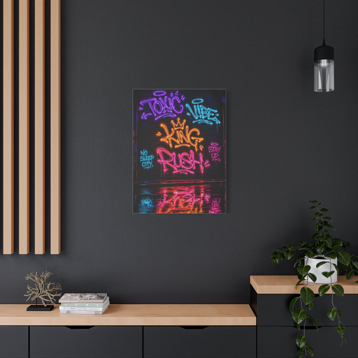 Neon Typography Hustle Street Wall Art & Canvas Print