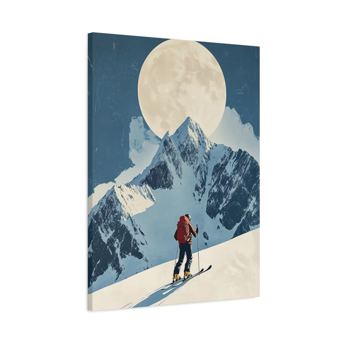 Skiing At Night With Moon Wall Art & Canvas Prints