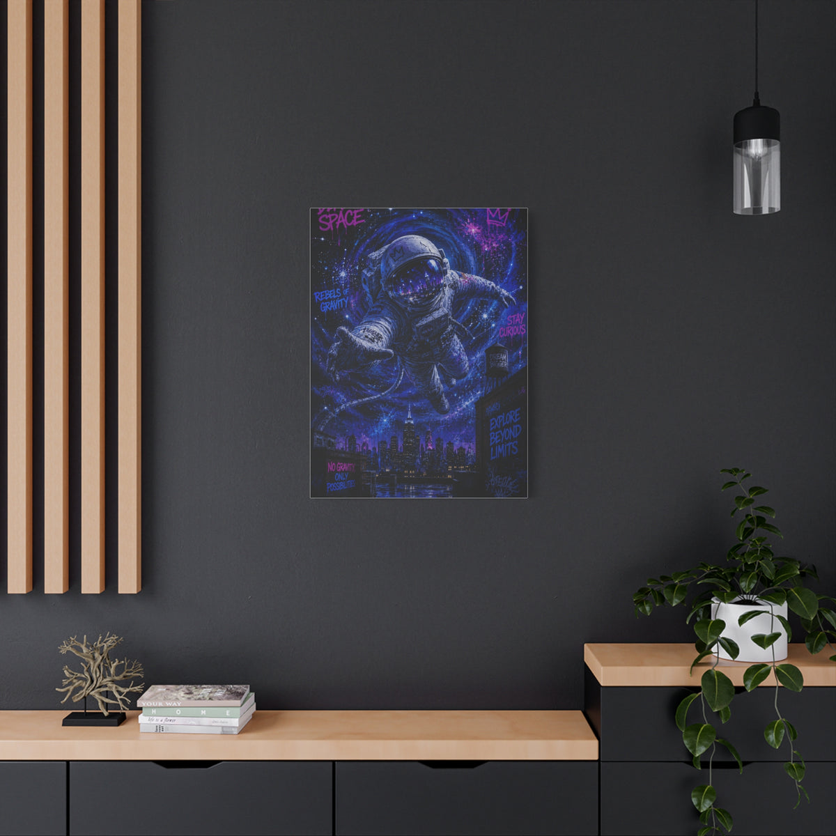 Cosmic Graffiti Astronaut Street Wall Art & Canvas Print
