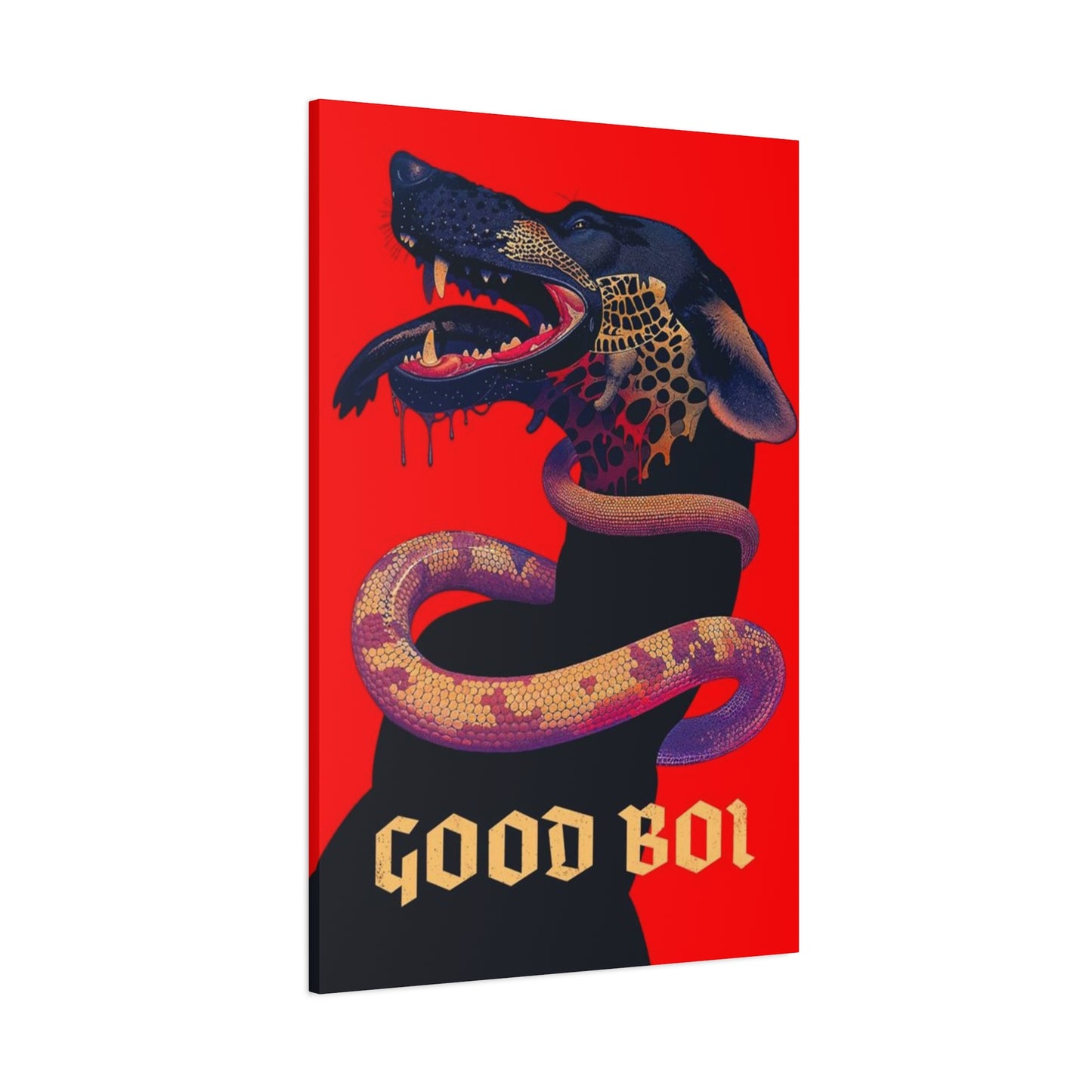 Snake On Dog Neck Wall Art & Canvas Prints